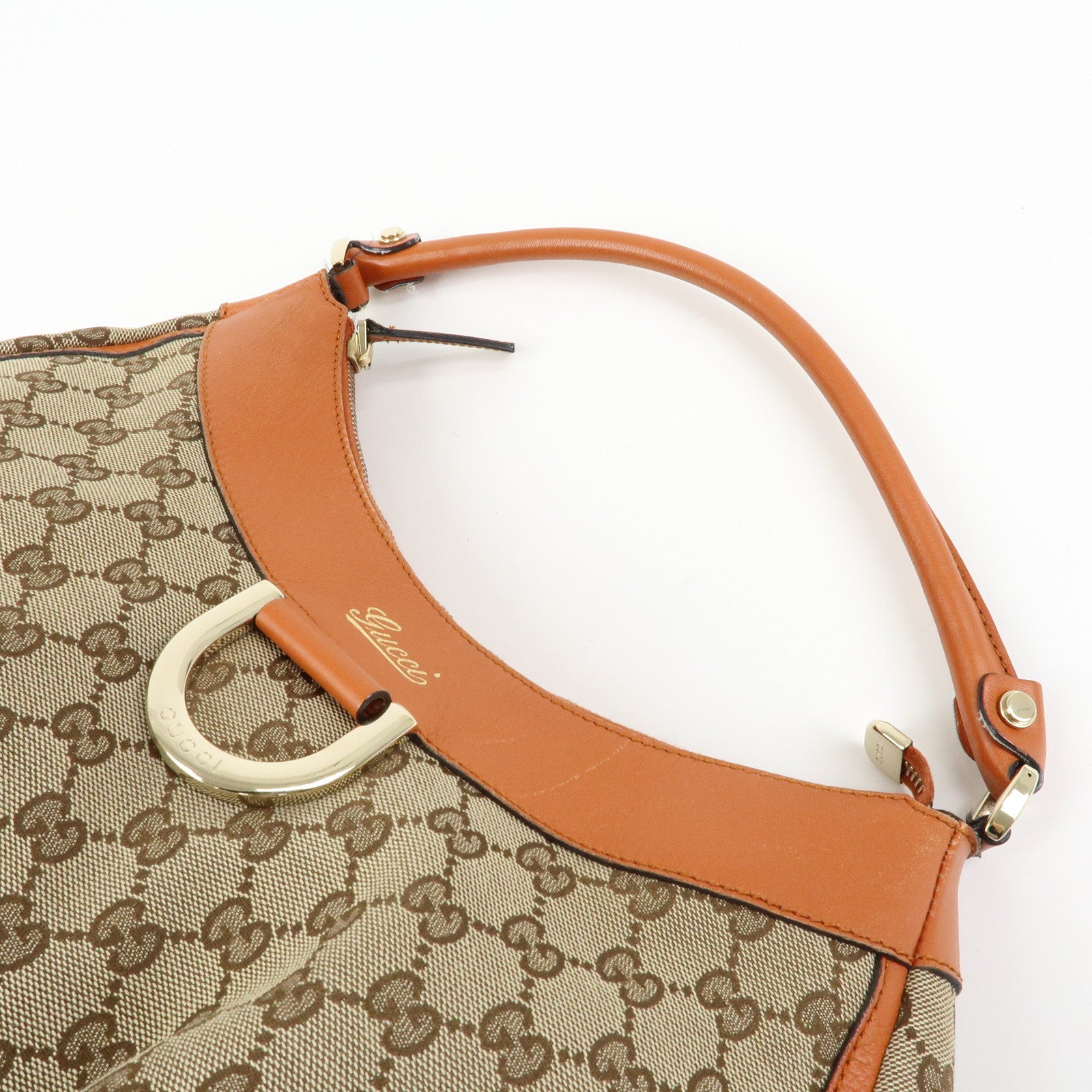 GUCCI Abbey GG Canvas Leather Shoulder Bag Beige Orange 189833