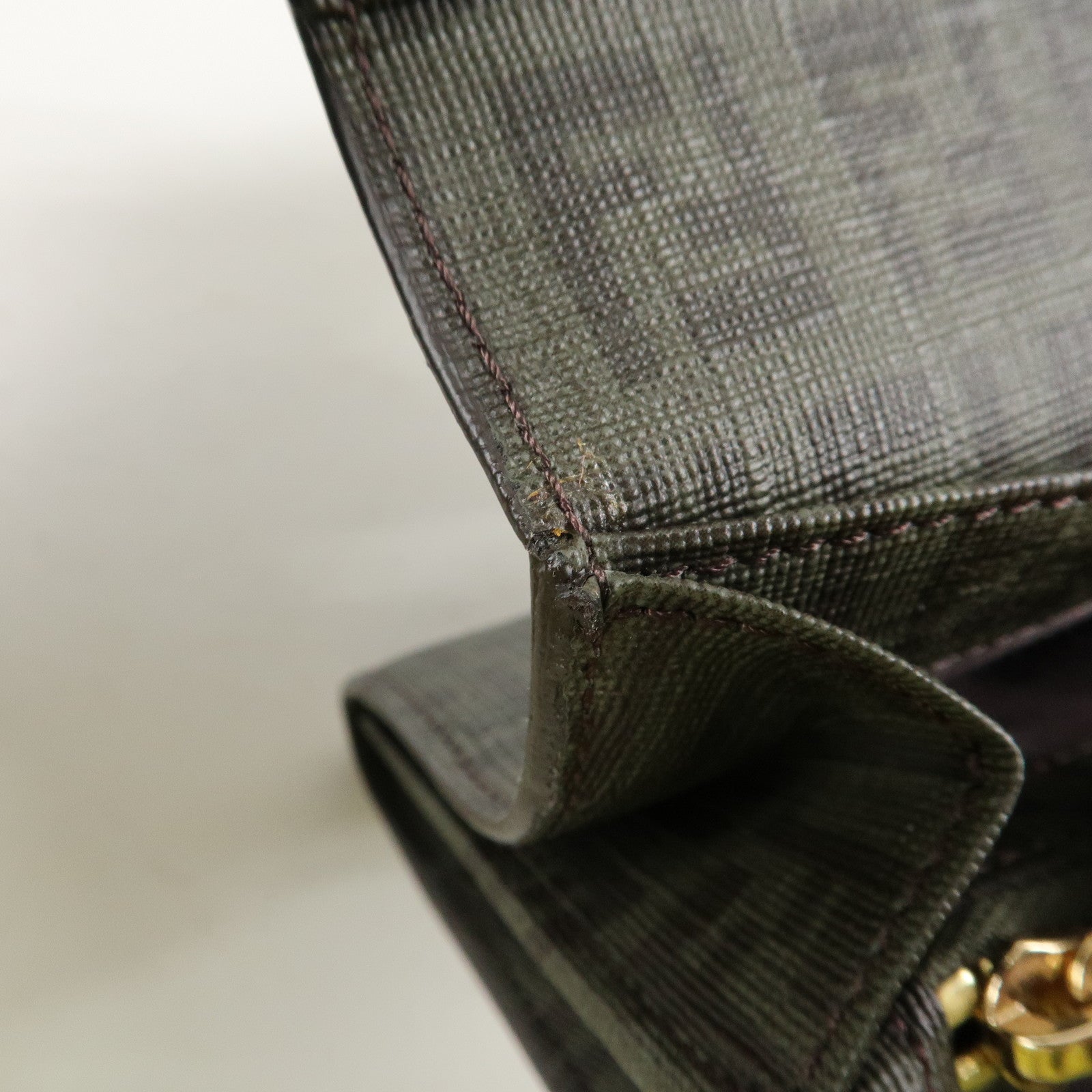 FENDI Zucchino PVC Flap Bi-Fold Long Wallet Black Moss Green 8M0235 Used