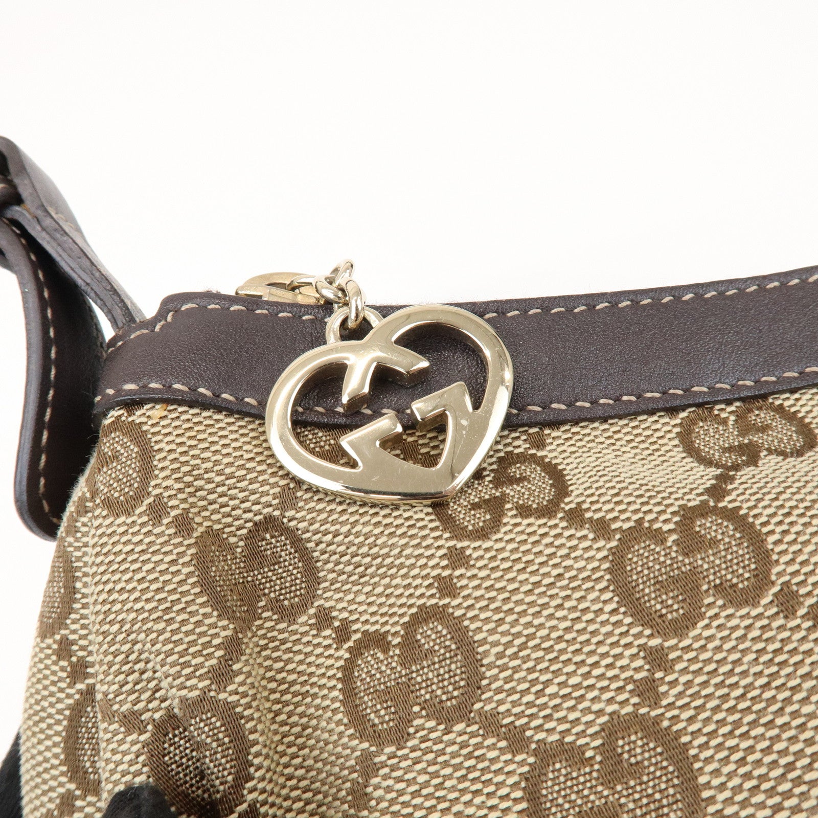 GUCCI Lovely Heart GG Canvas Leather Hand Bag Shoulder Bag 245938