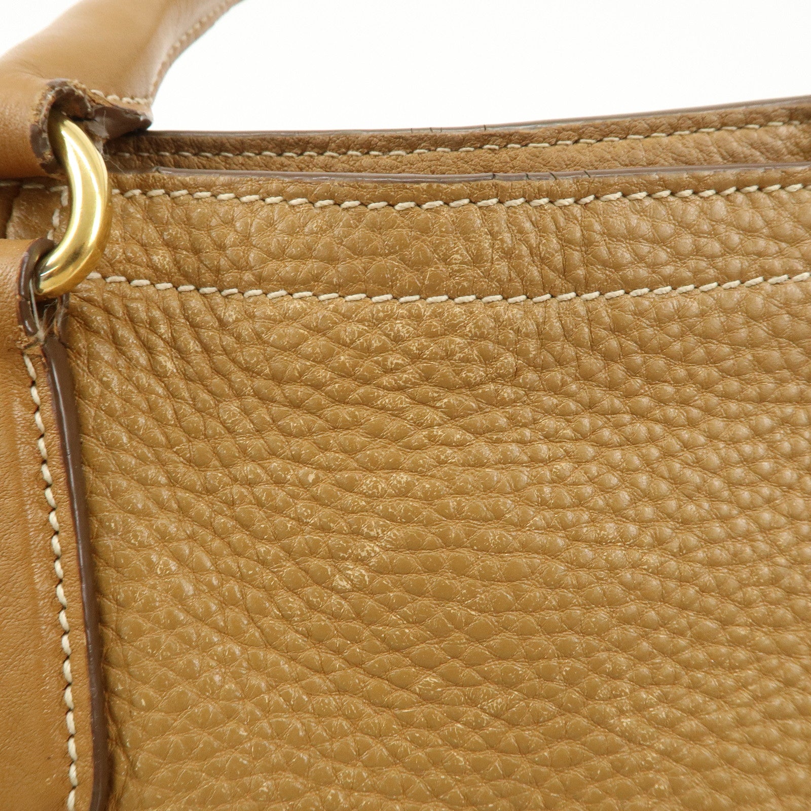 PRADA Leather Tote Bag Hand Bag Shoulder Bag Beige Gold HDW Used