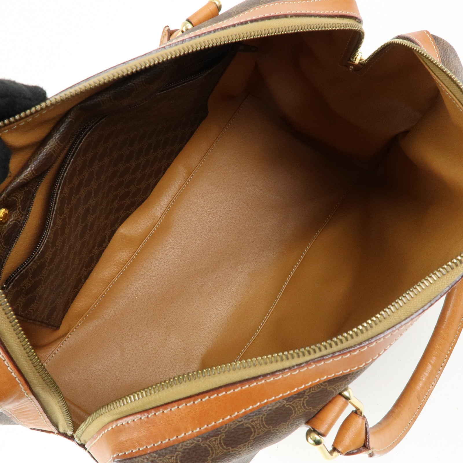 CELINE Macadam PVC Leather Boston Bag Hand Bag Brown