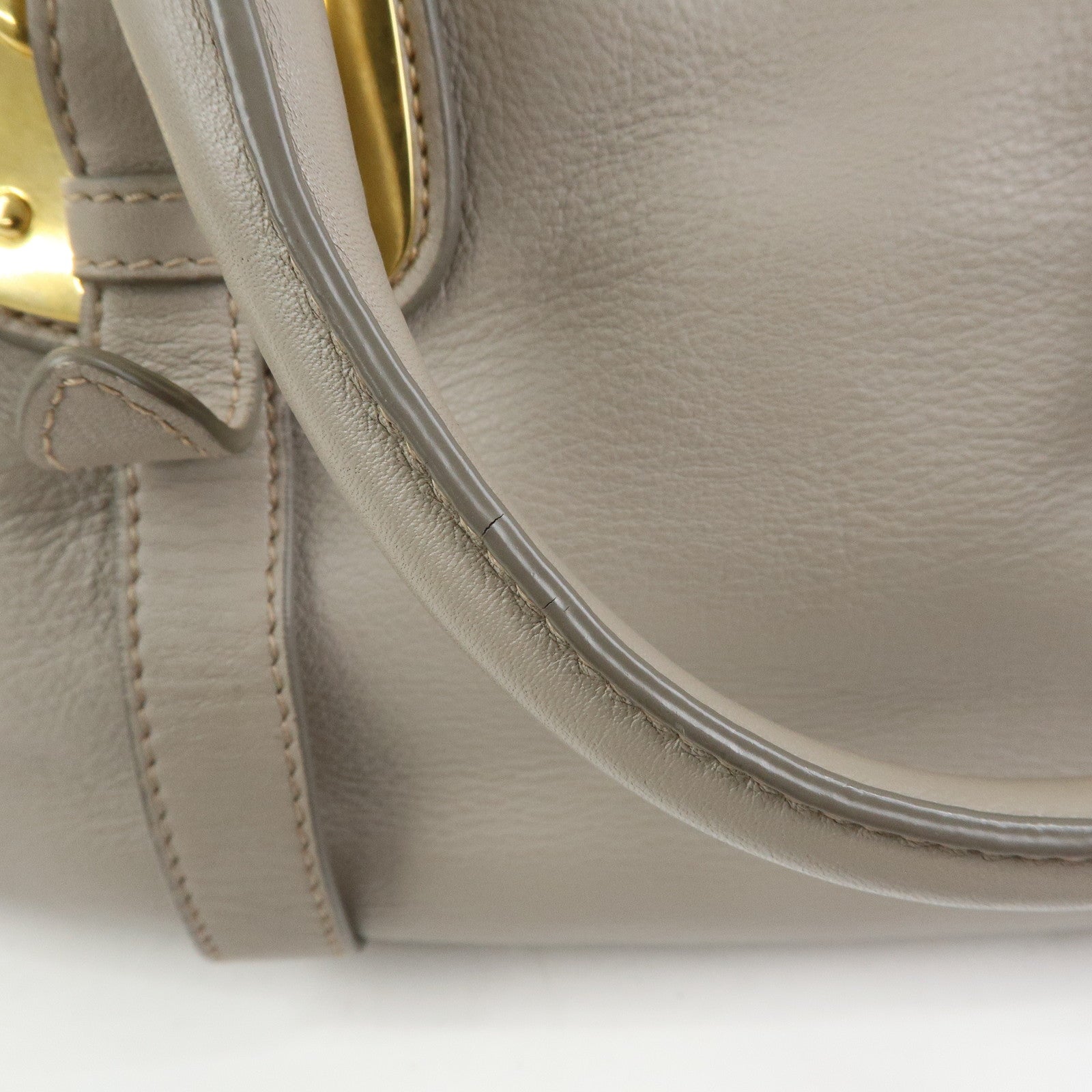 PRADA Logo Leather 2Way Bag Hand Bag Shoulder Bag Greige