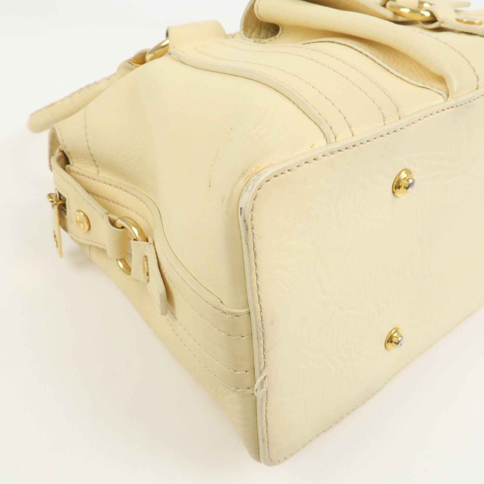 CELINE Macadam Logo Leather Tote Bag Hand bag Shoulder Bag Creme