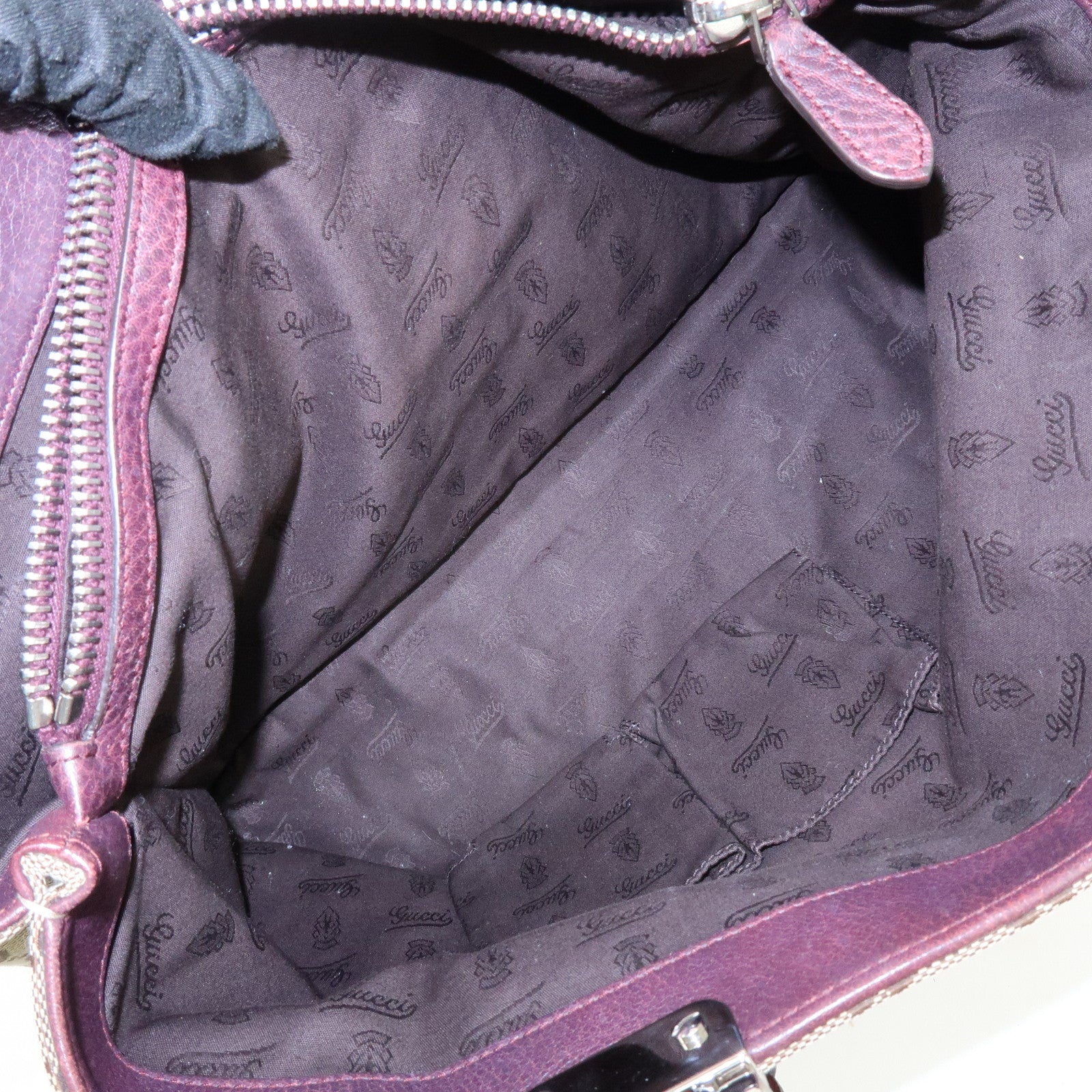 GUCCI Bamboo GG Canvas Leather Tote Hand Bag Beige Purple 232947