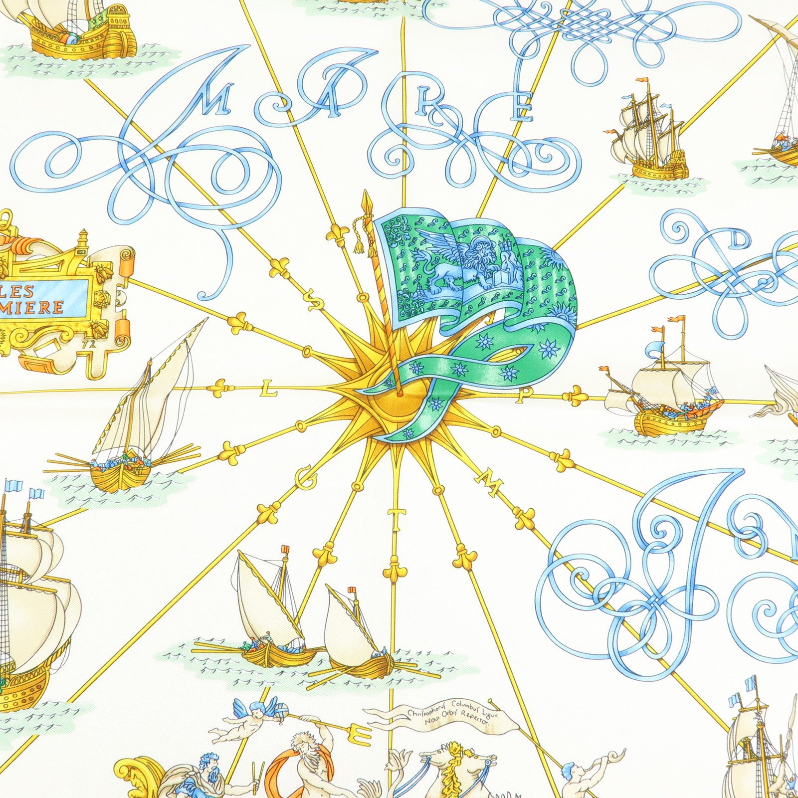 HERMES Carre 90 Silk 100% Scarf VOILES DE LUMIERE Gold Green