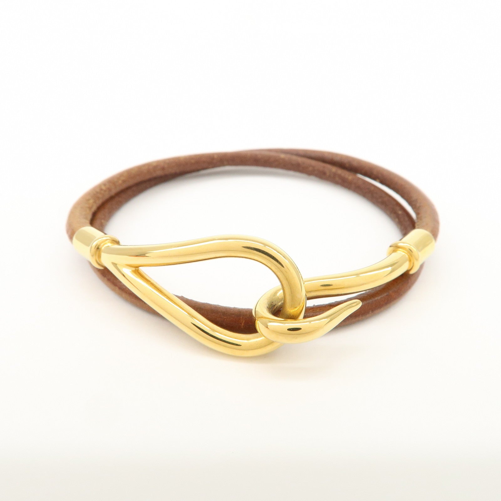 HERMES Logo Leather Jumbo Choker Bracelet Brown