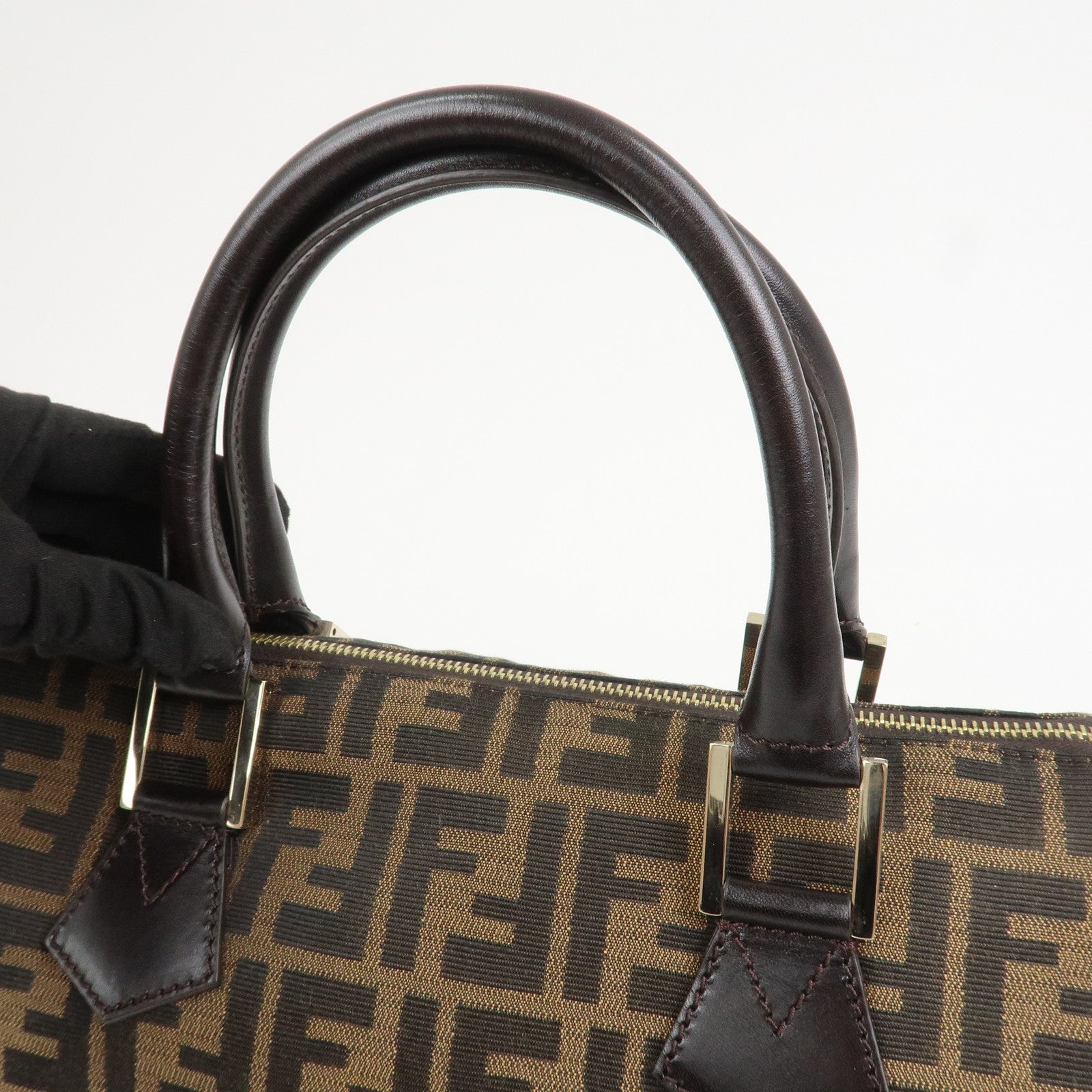 FENDI Zucca Canvas Leather Mini Boston Bag Black Brown 8BL104