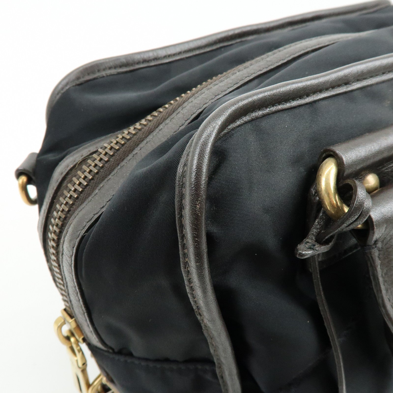 PRADA Triangle Logo Nylon Leather 2Way Hand Shoulder Bag Black