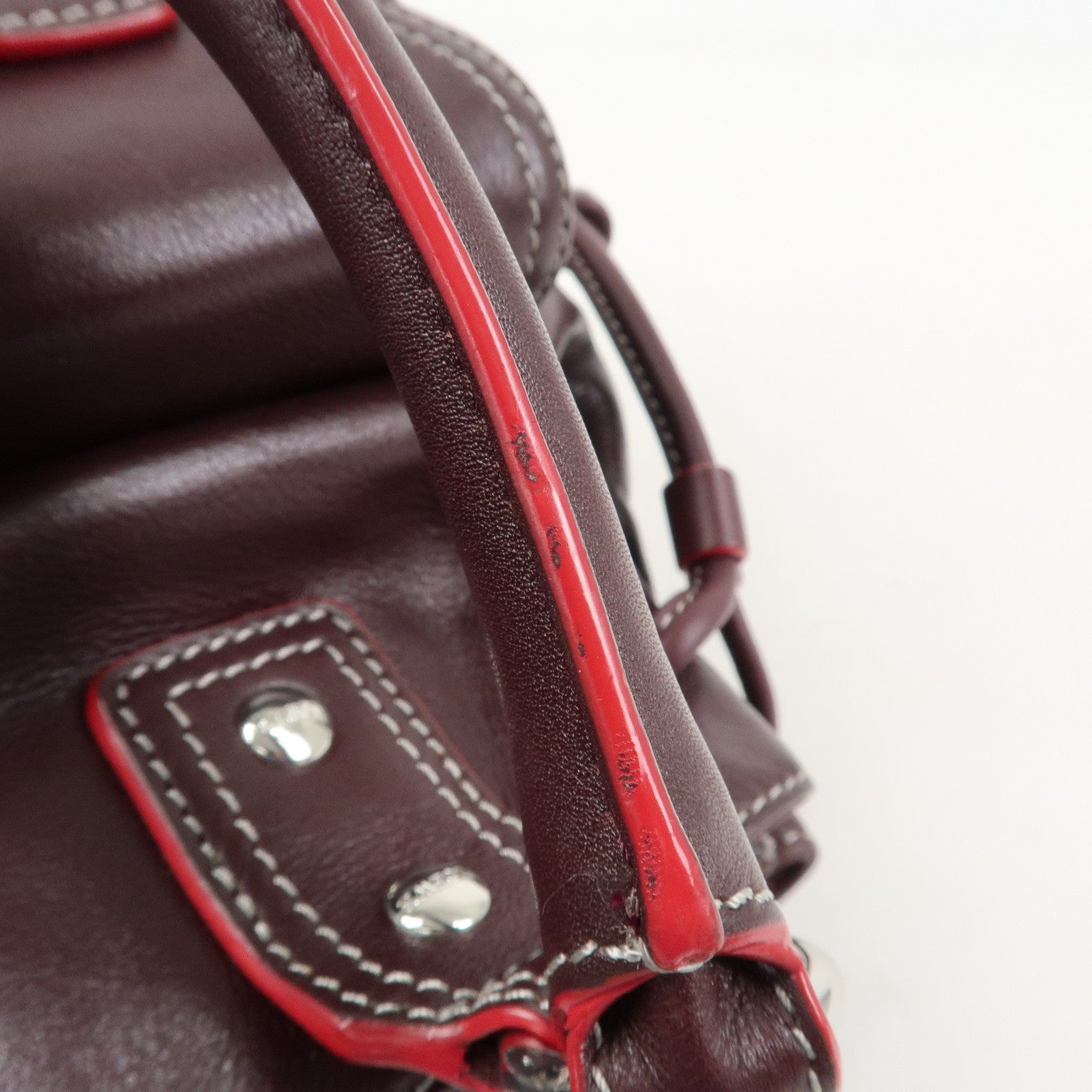 LOEWE Anagram Logo Leather Suede Hand Bag Brown Bordeaux