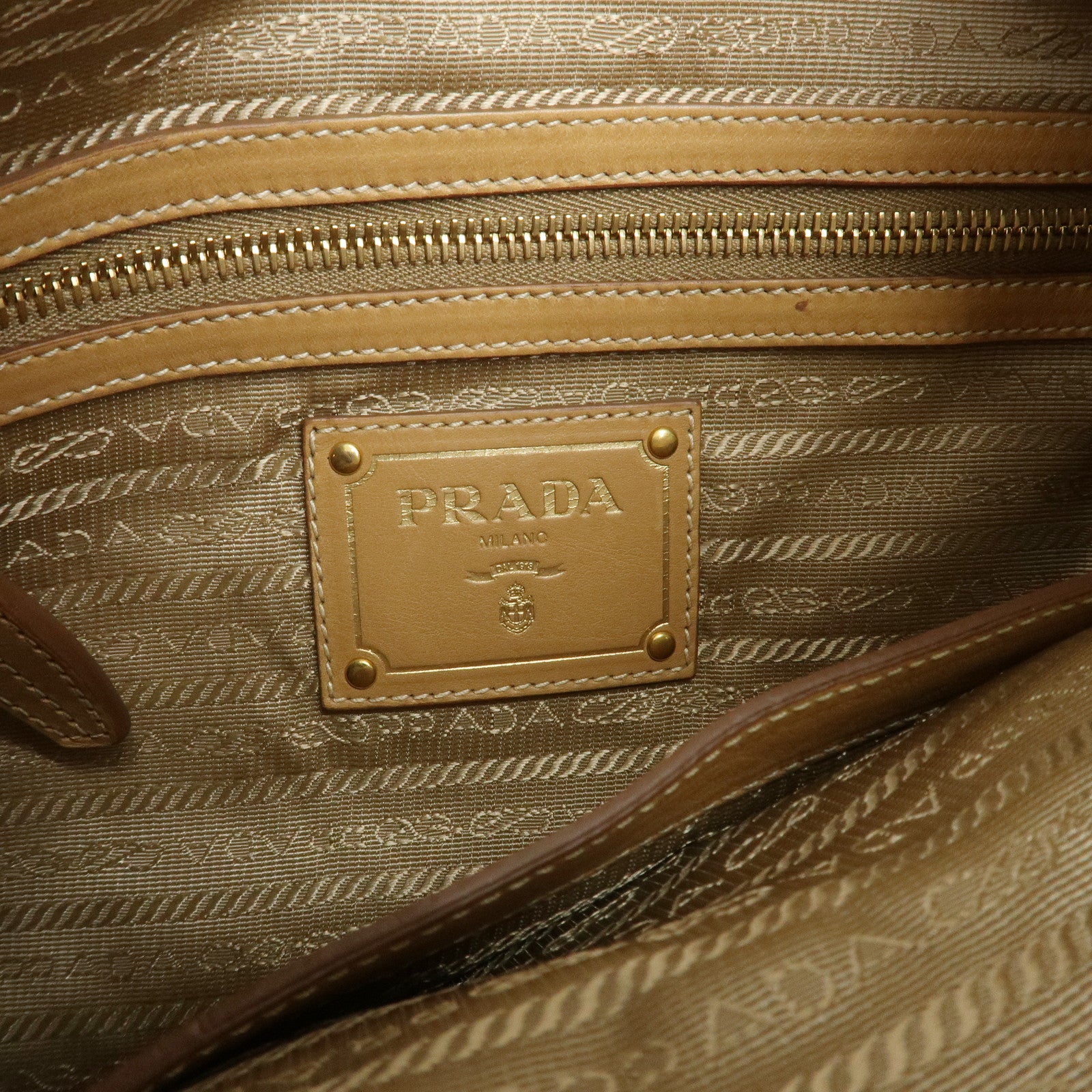 PRADA Triangle Logo Leather Shoulder Bag Hand Bag Camel