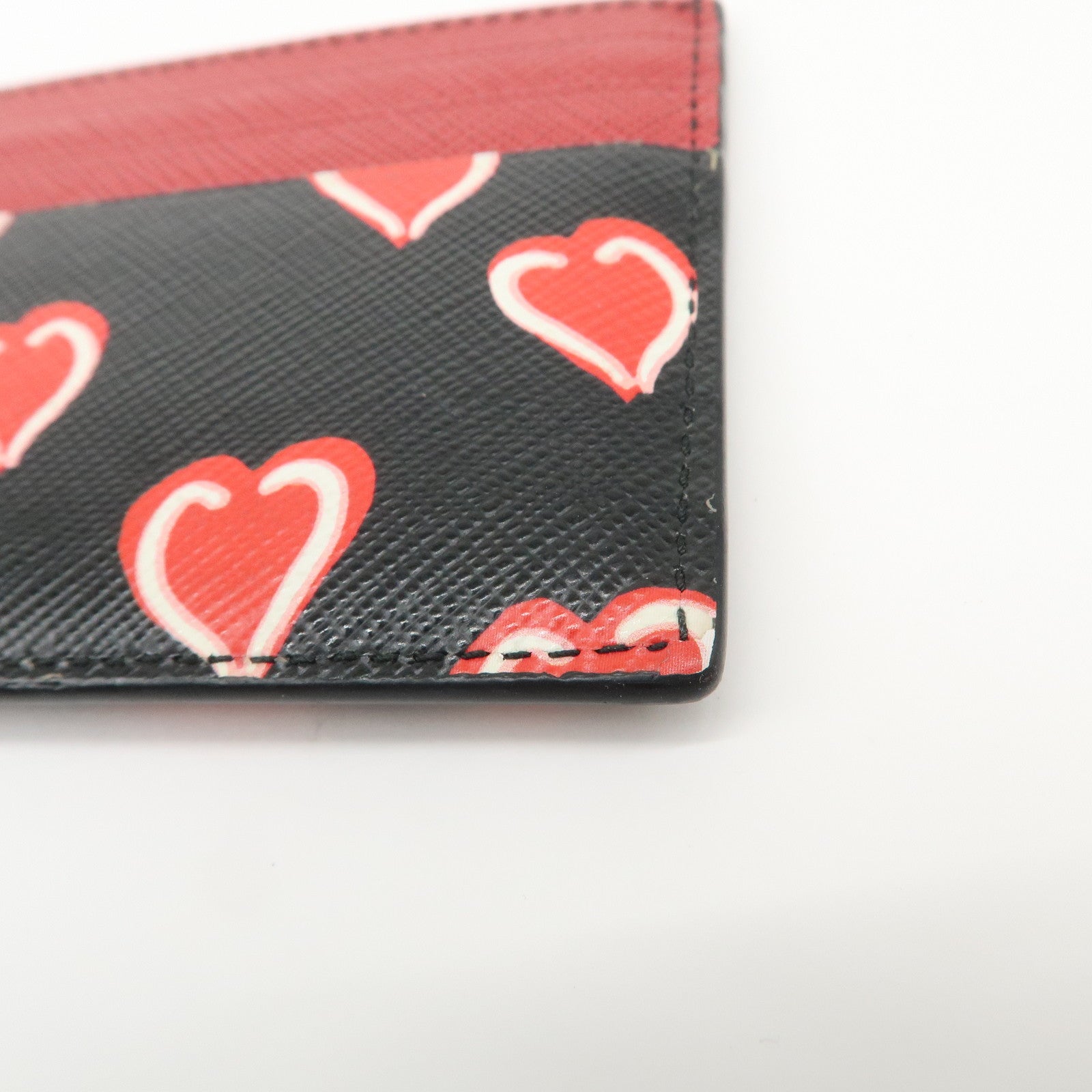 PRADA Saffiano Leather Heart Card Case Black Red White 1MC025