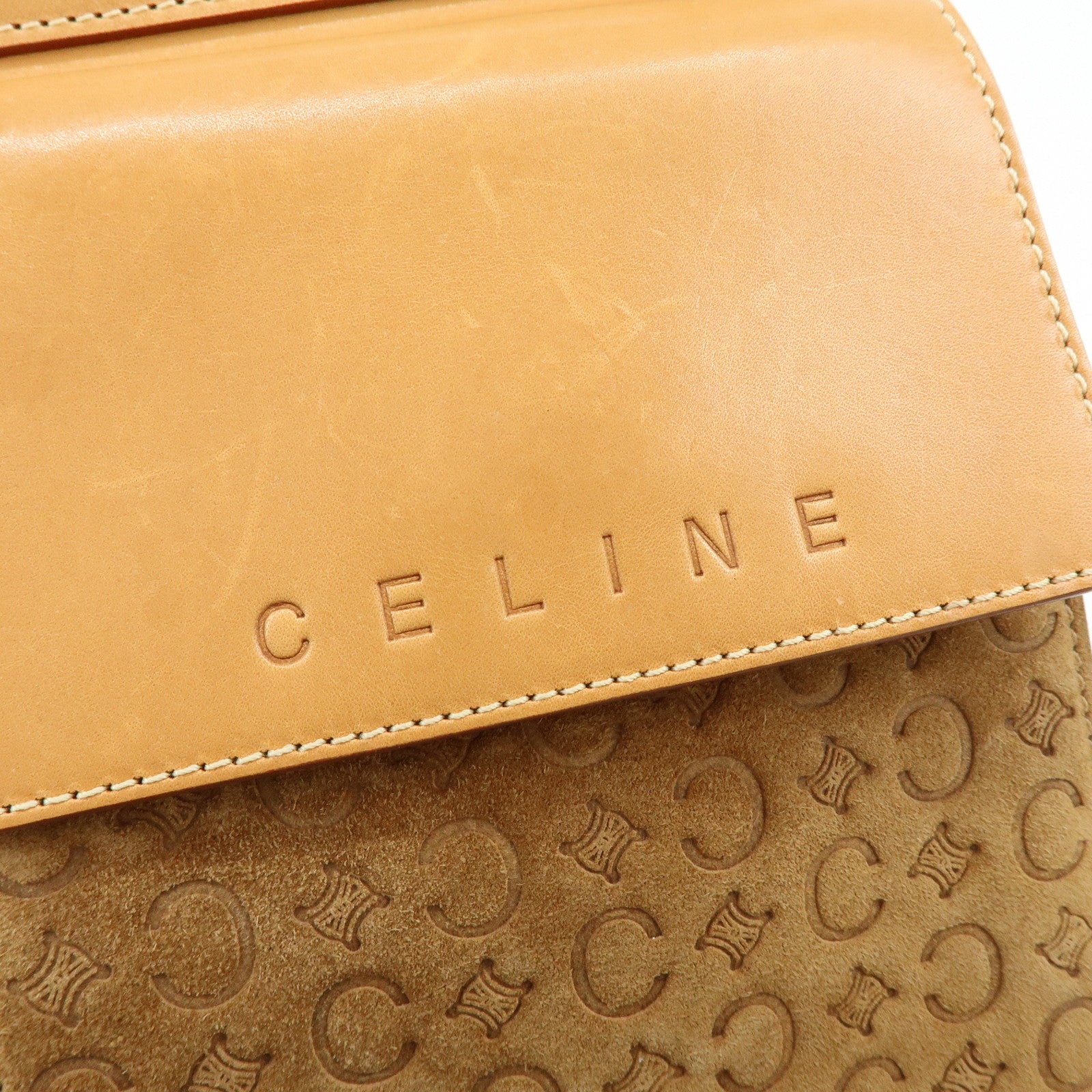 CELINE C Macadam Suede Leather Shoulder Bag Crossbody Bag Brown