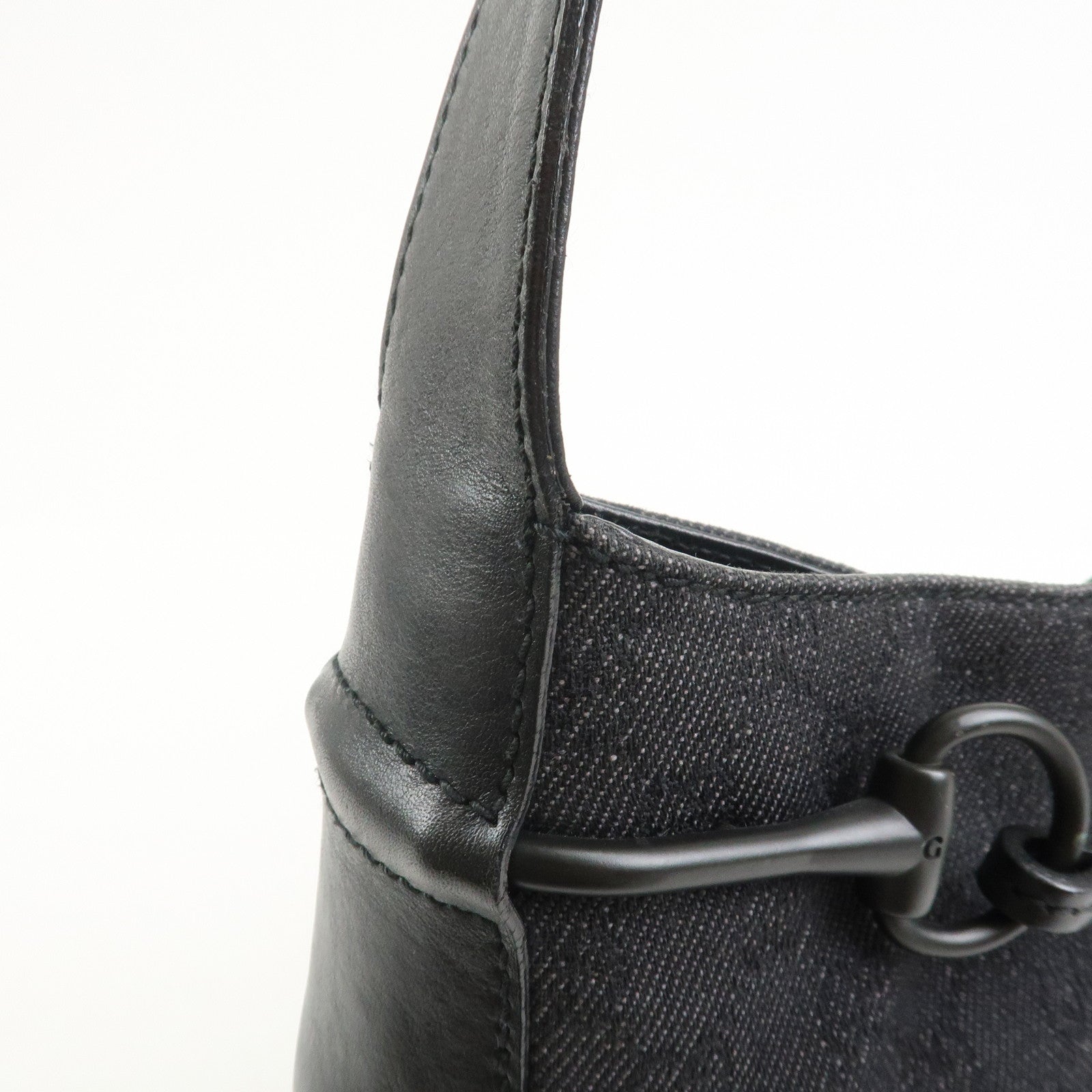 GUCCI Horsebit GG Canvas Leather Shoulder Bag Black 101975