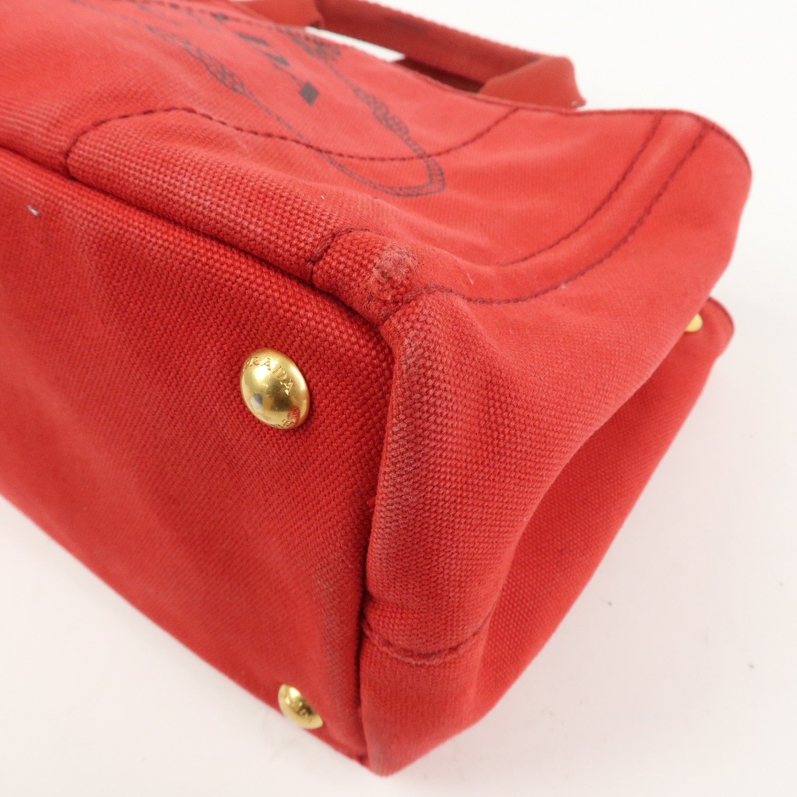 PRADA Logo Canapa Mini Canvas Hand Bag Tote Bag Red BN2439