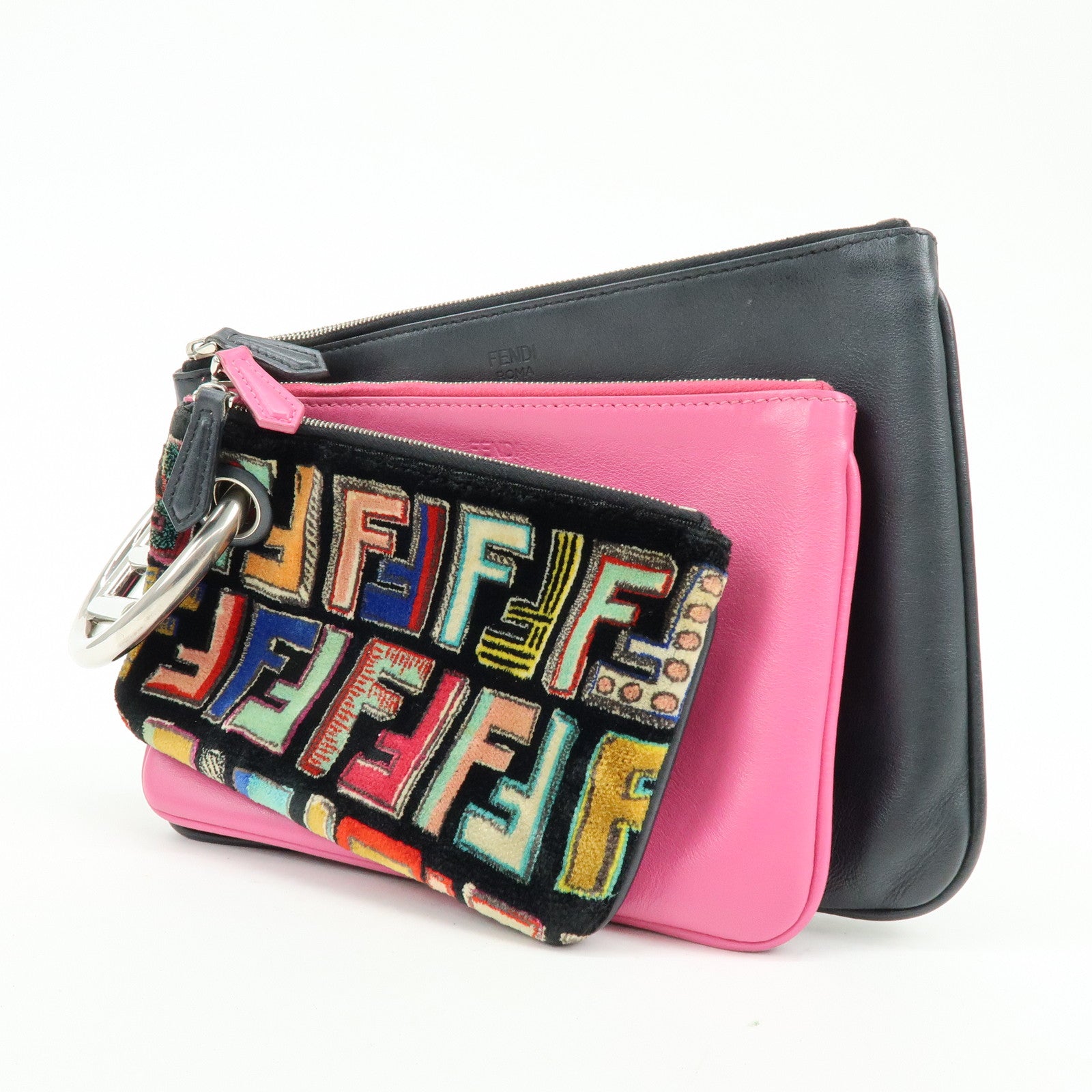 FENDI Zuccca F is FENDI Leather Velvet Triplette Clutch Bag 8BS001