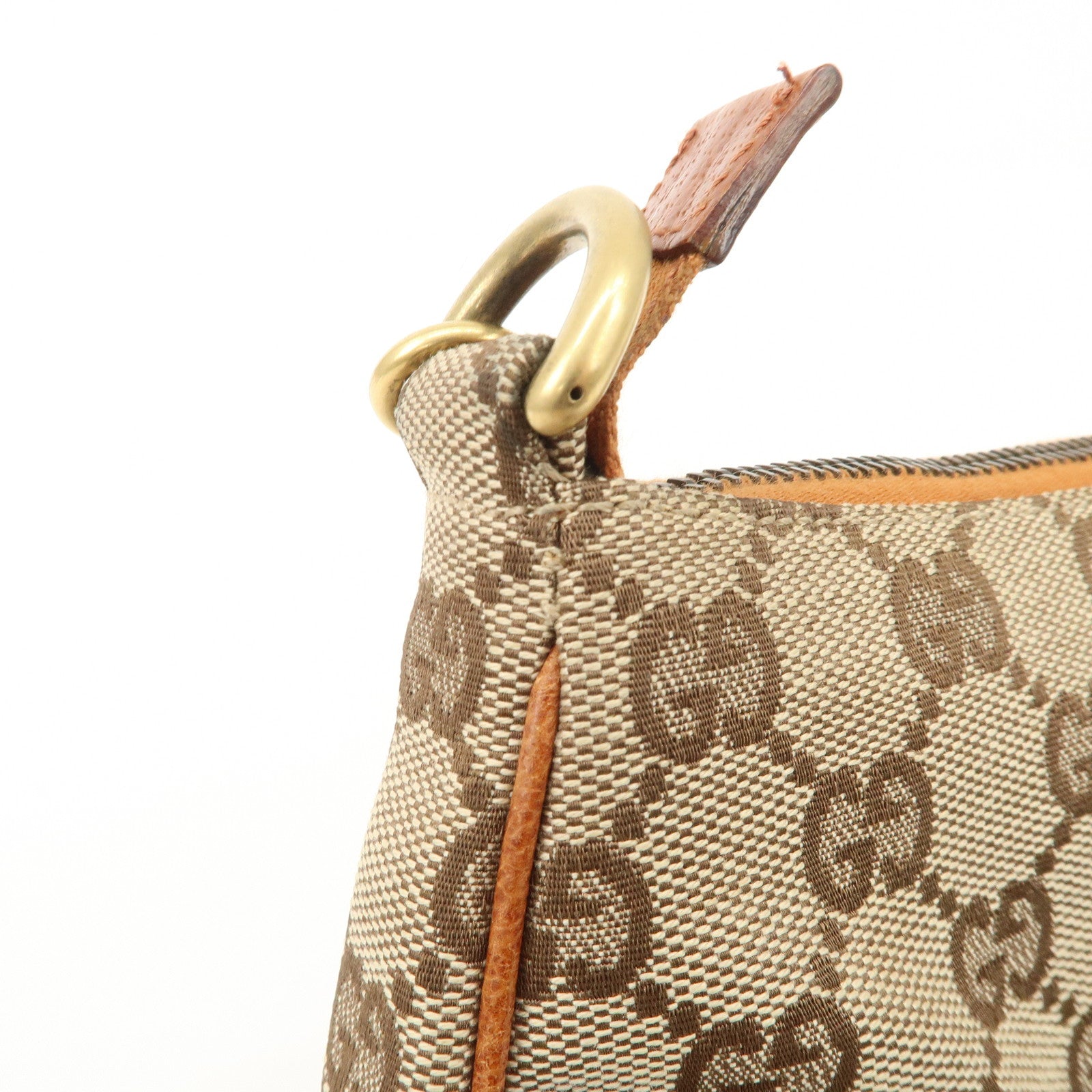 GUCCI GG Canvas Leather Chain Hand Bag Pouch Beige Brown 120940 Used