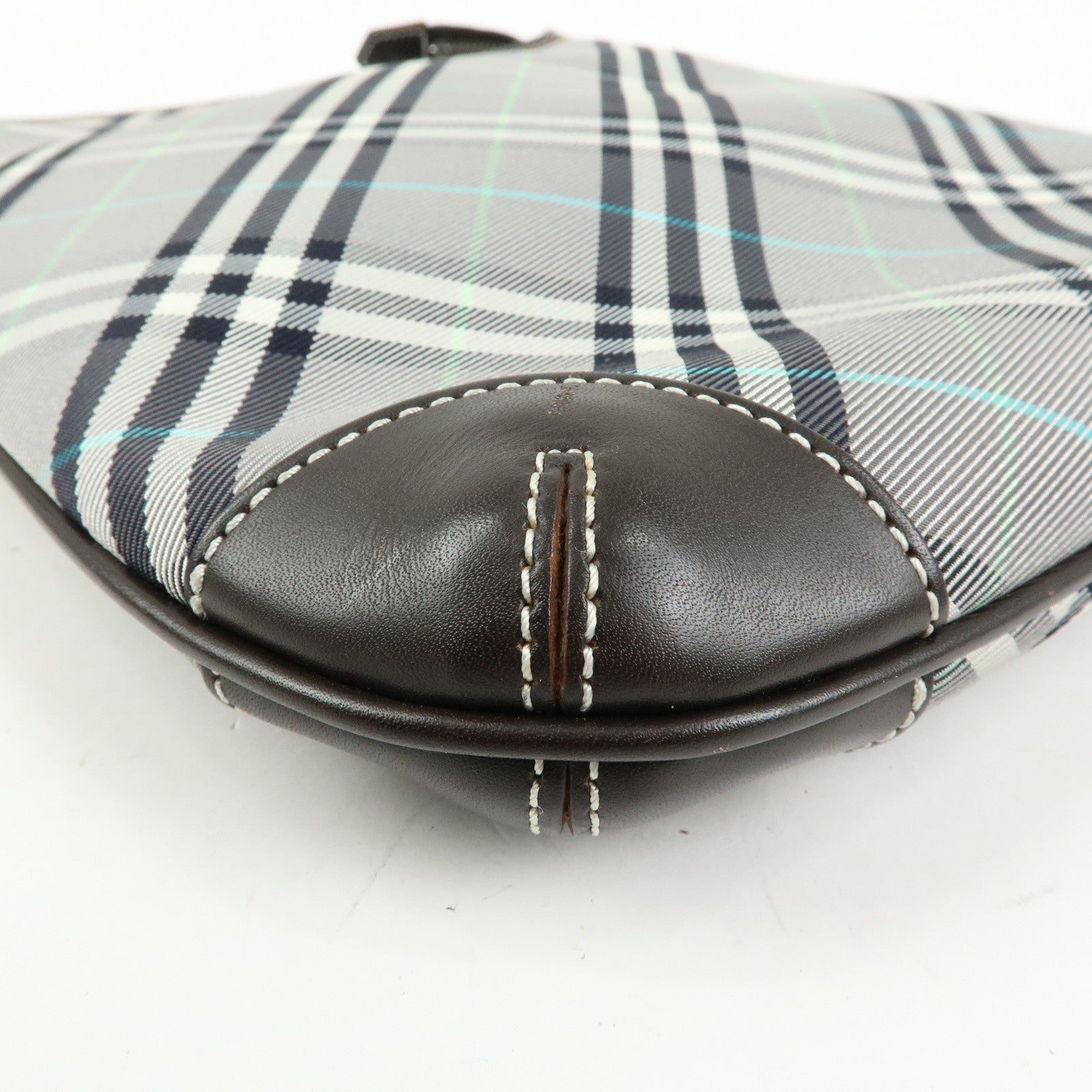 BURBERRY Blue Label Canvas Leather Shoulder Bag Grey Dark Brown