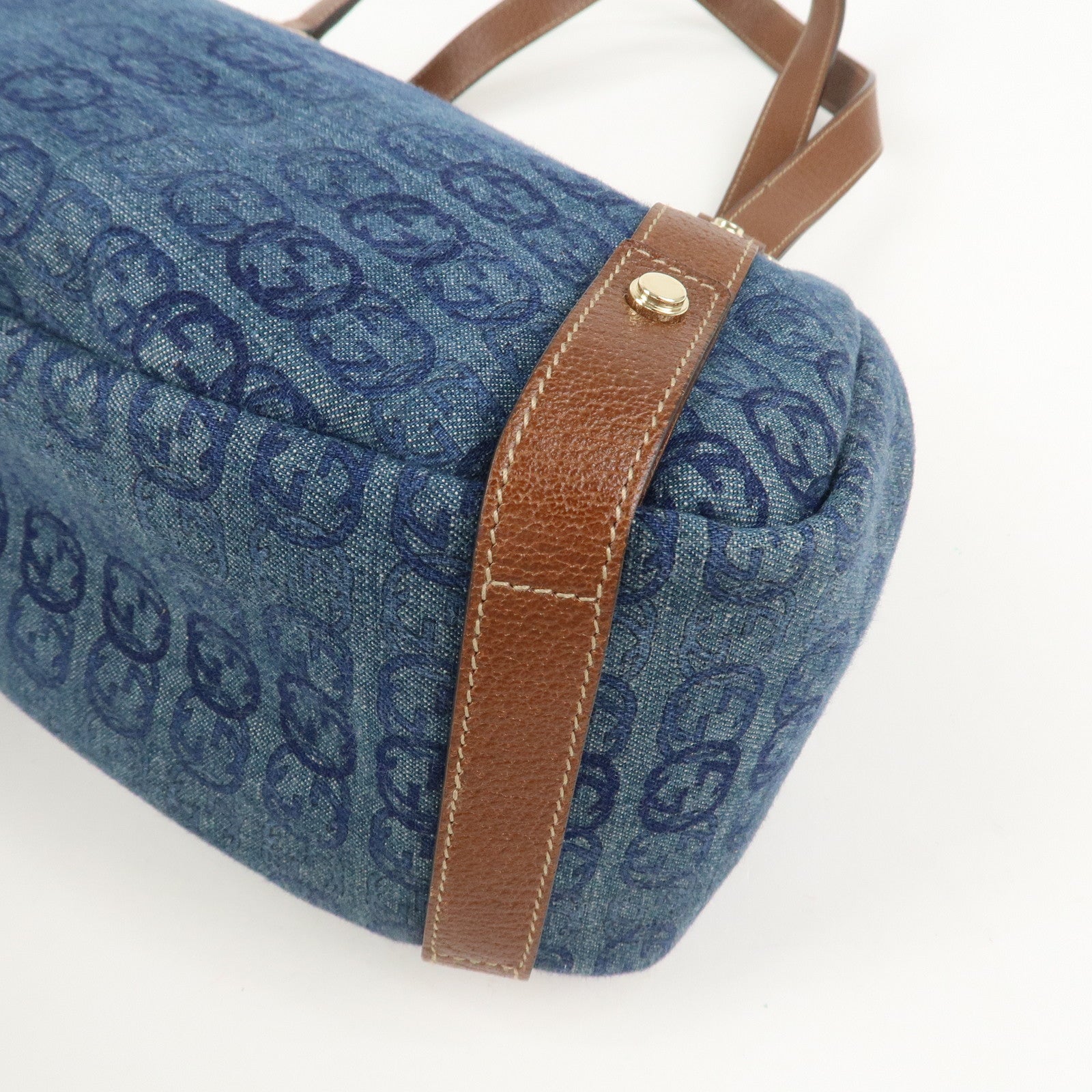 GUCCI Abbey GG Monogram Denim Leather Tote Bag Hand Bag130736