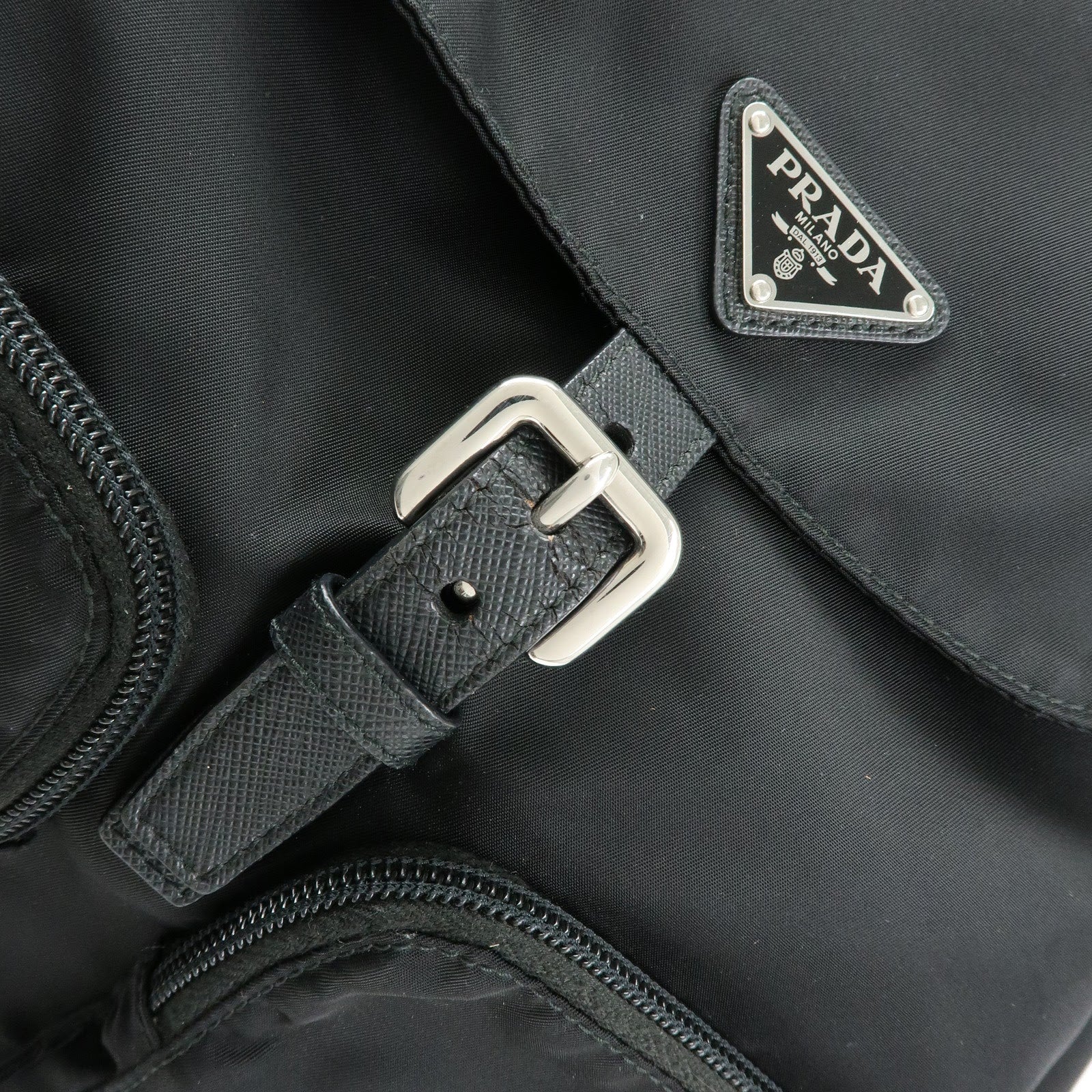 PRADA Triangle Logo Nylon Leather Backpack Rucksack Black 1BZ005