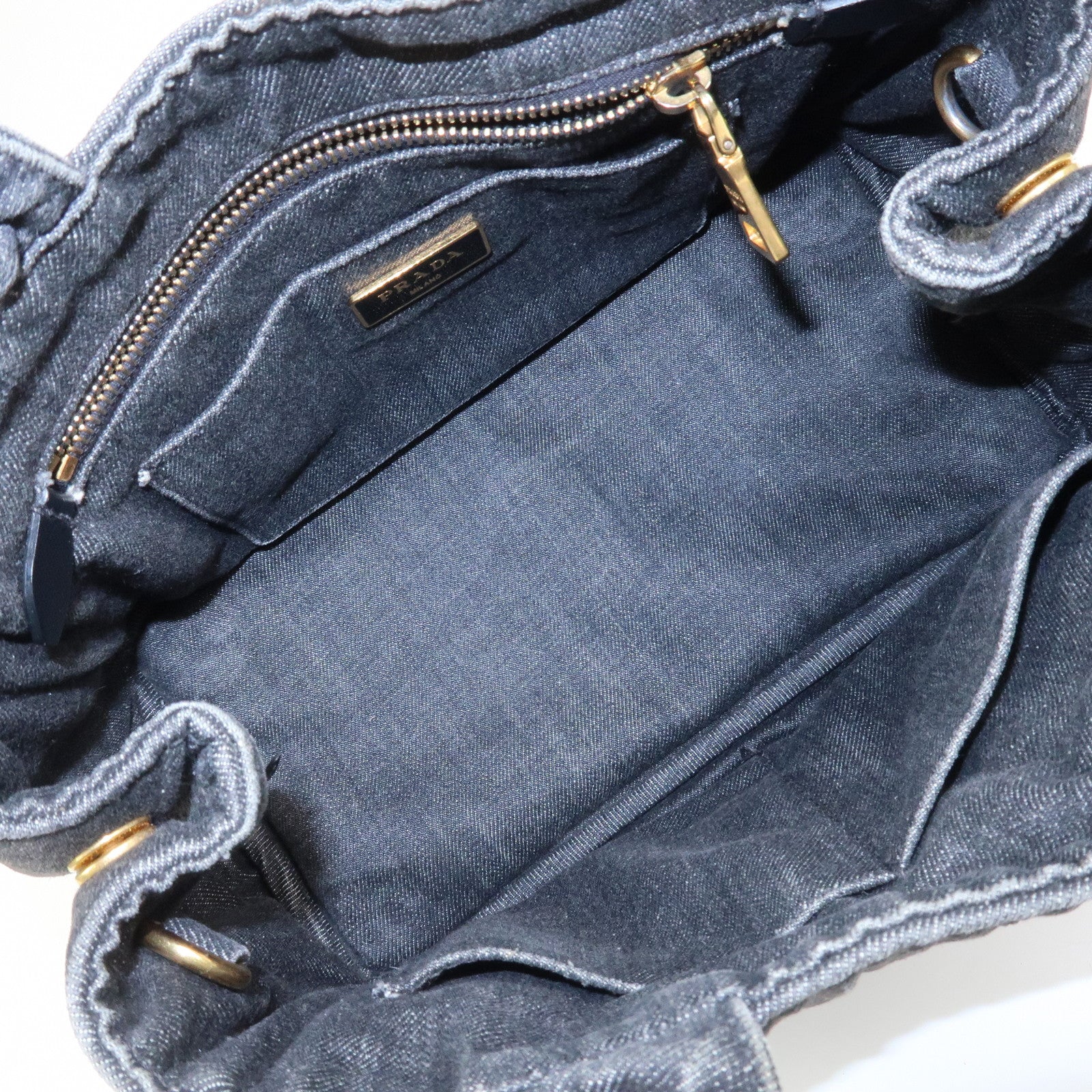 PRADA Canapa Mini Canvas Denim 2Way Shoulder Hand Bag Black B2439G
