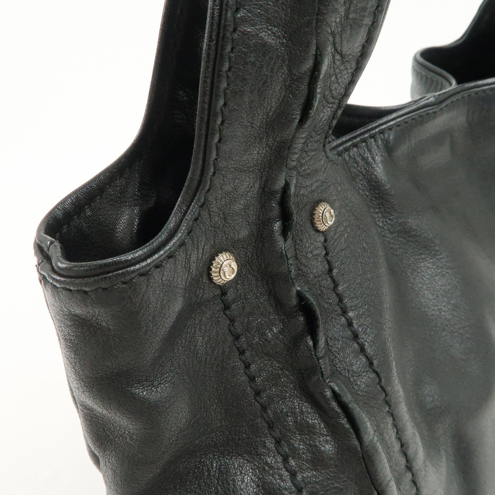 Ferragamo Gancini Leather Shoulder Bag Hand Bag Black