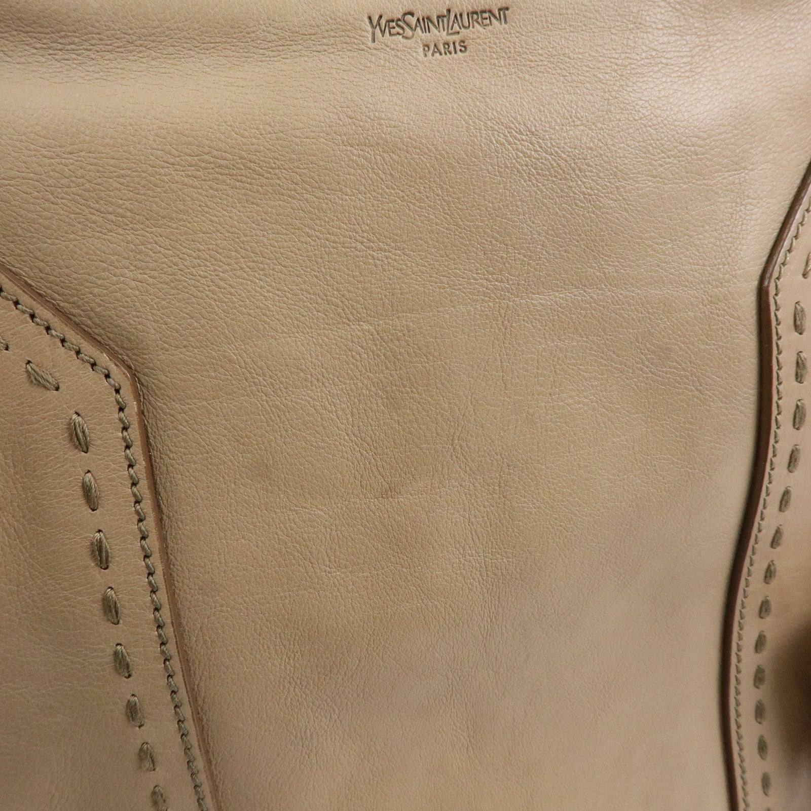 SAINT LAURENT PARIS Muse Leather Hand Bag Tote Bag Beige