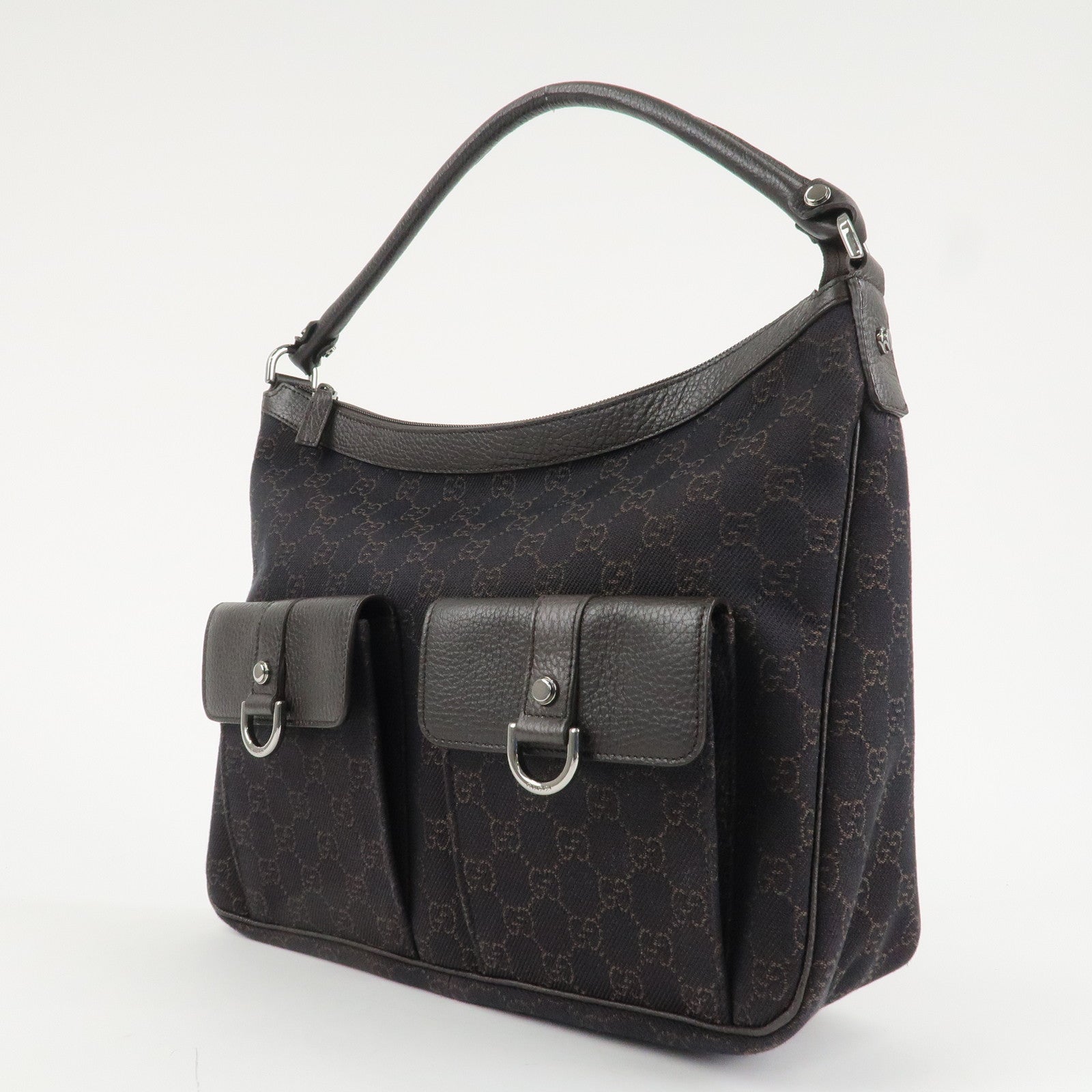 GUCCI Abbey Leather Canvas Shoulder Bag Hand Bag Dark Brown 293581 Used