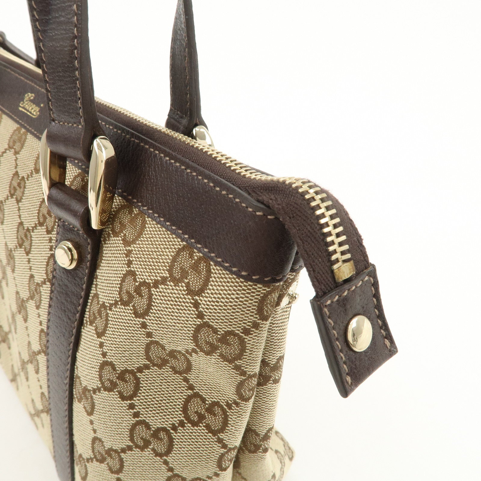 GUCCI Abbey GG Canvas Leather Tote Bag Beige Dark Brown 141471