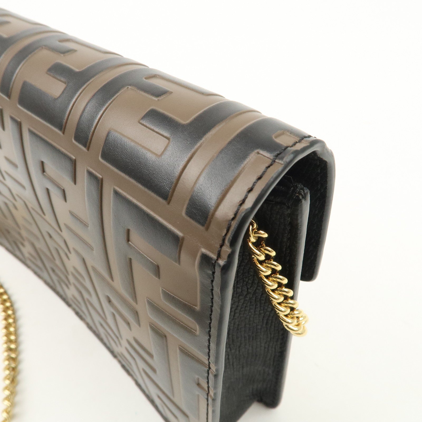 FENDI F is FENDI Leather Chain Shoulder Bag Black Brown 8BS006 Used