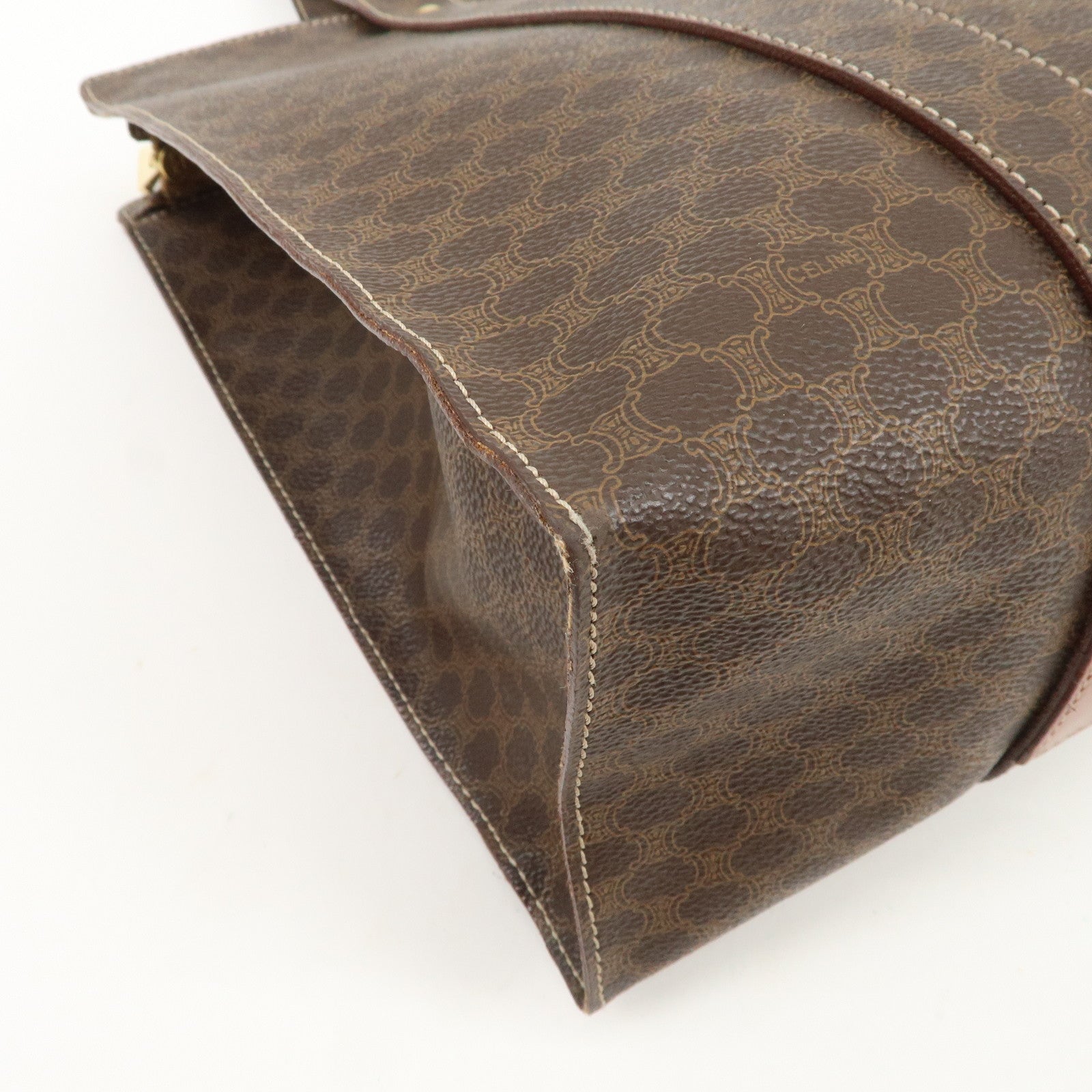 CELINE Macadam PVC Coating Canvas Tote Bag Shoulder Bag Brown