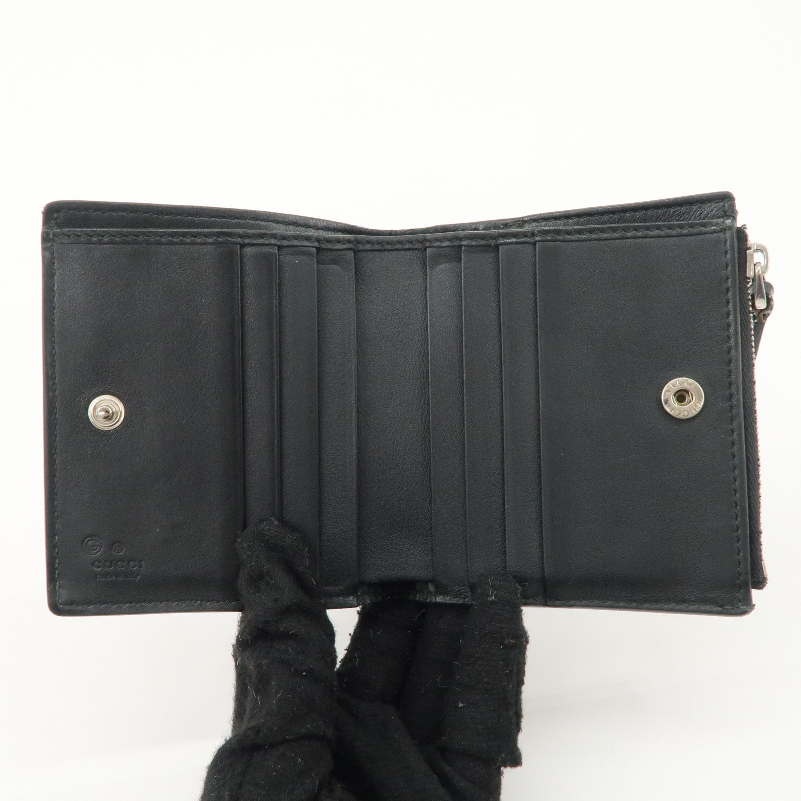 GUCCI Micro Guccissima Leather Compact Bi-fold Wallet Black 544475 Used