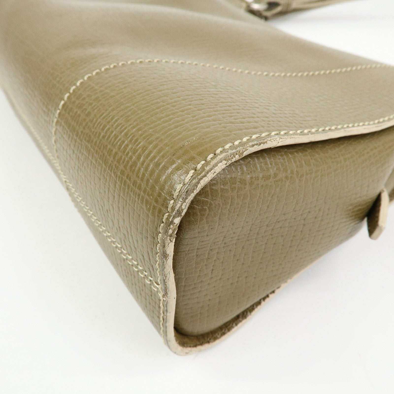 LOEWE Logo Leather Shoulder Bag Hand Bag Khaki