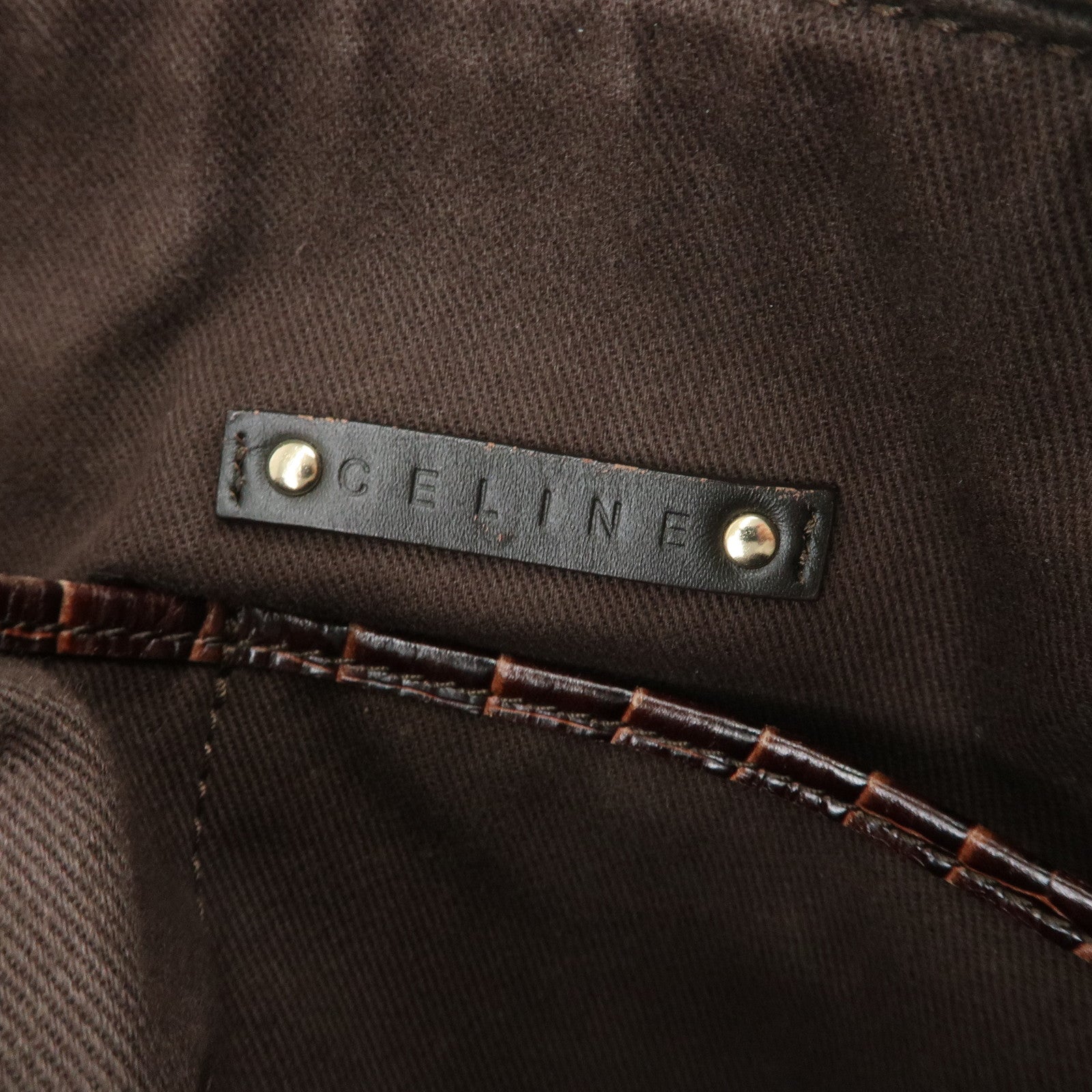 CELINE Macadam Canvas Embossed Leather Hand Bag Shoulder Bag Brown