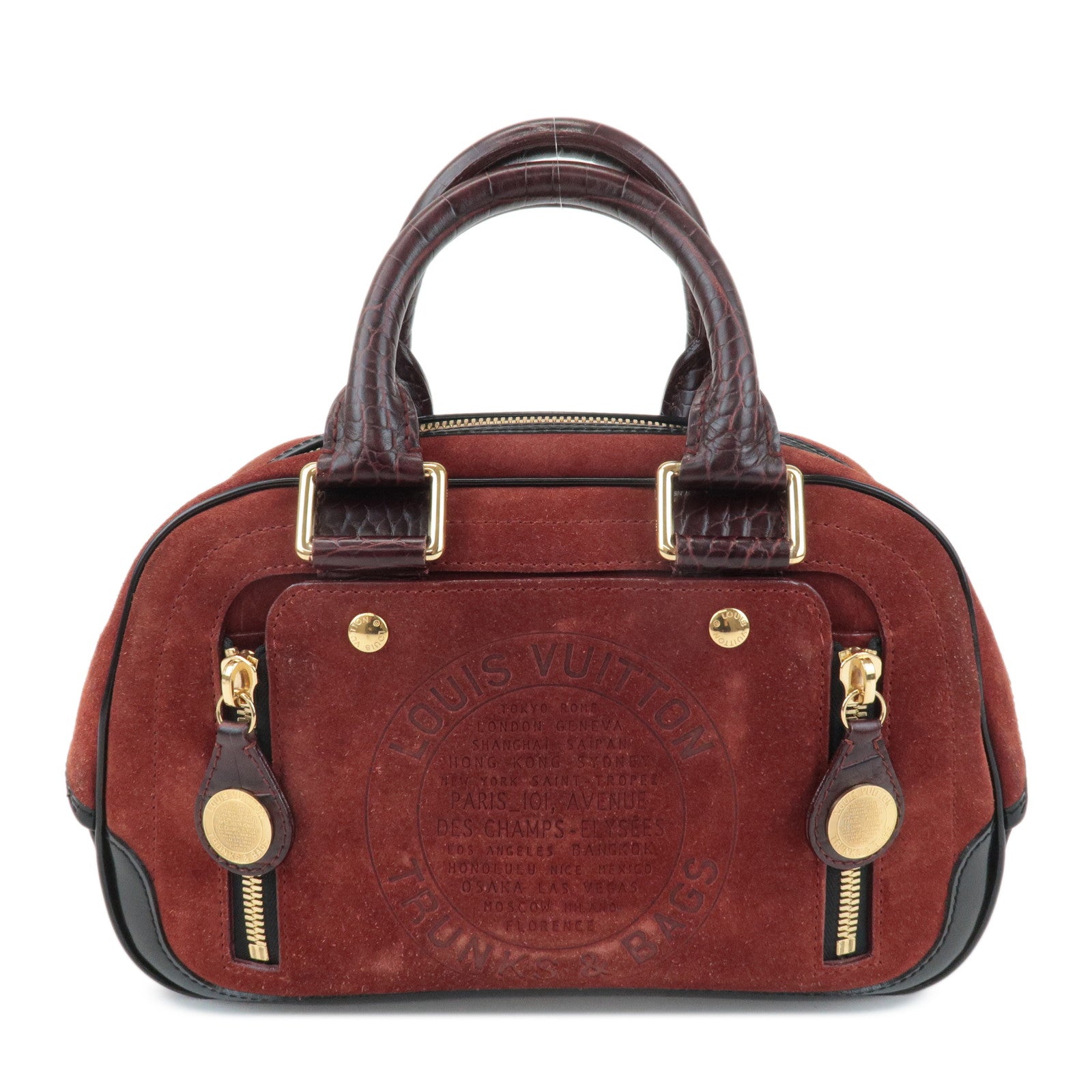 Louis Vuitton Cruise Line Suede Stamp Bag PM Bowling Bag Brown M95238 Used