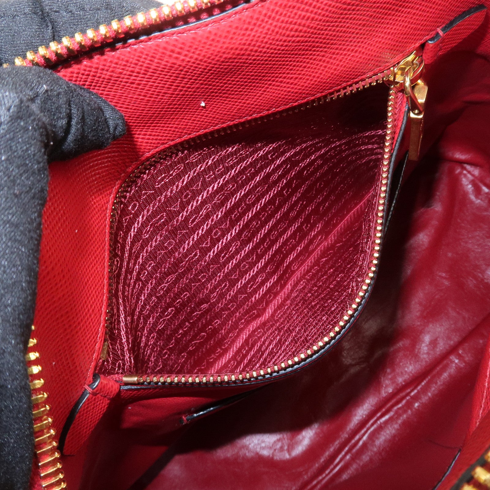 PRADA Logo Saffiano Leather 2Way Hand Bag Shoulder Bag Red BL0907
