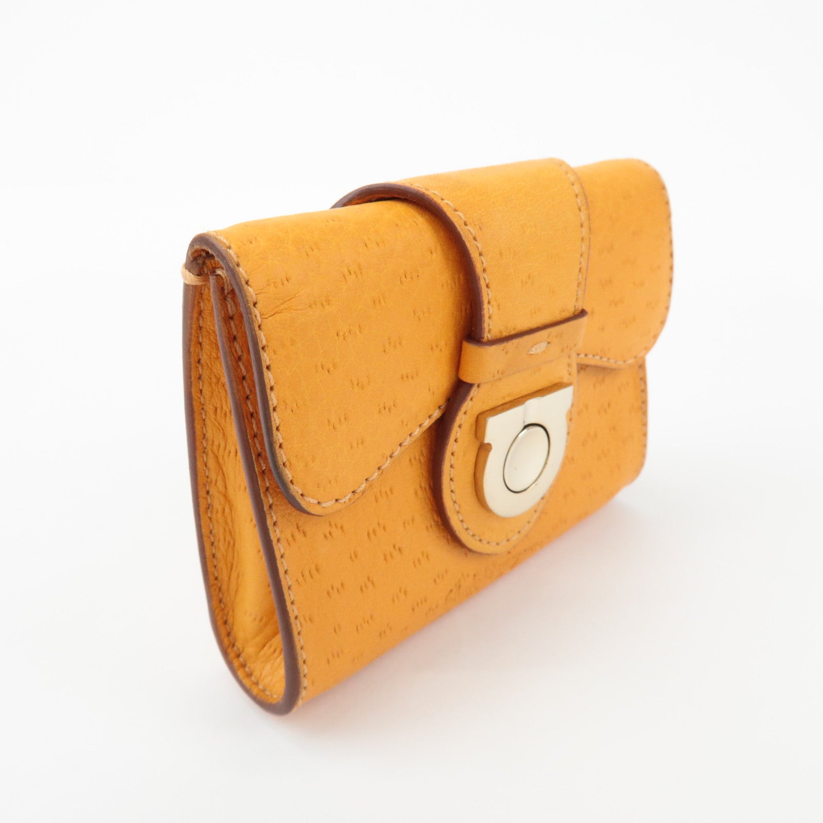 Ferragamo Gancini Leather Coin Case Coin Purse Key Case Orange