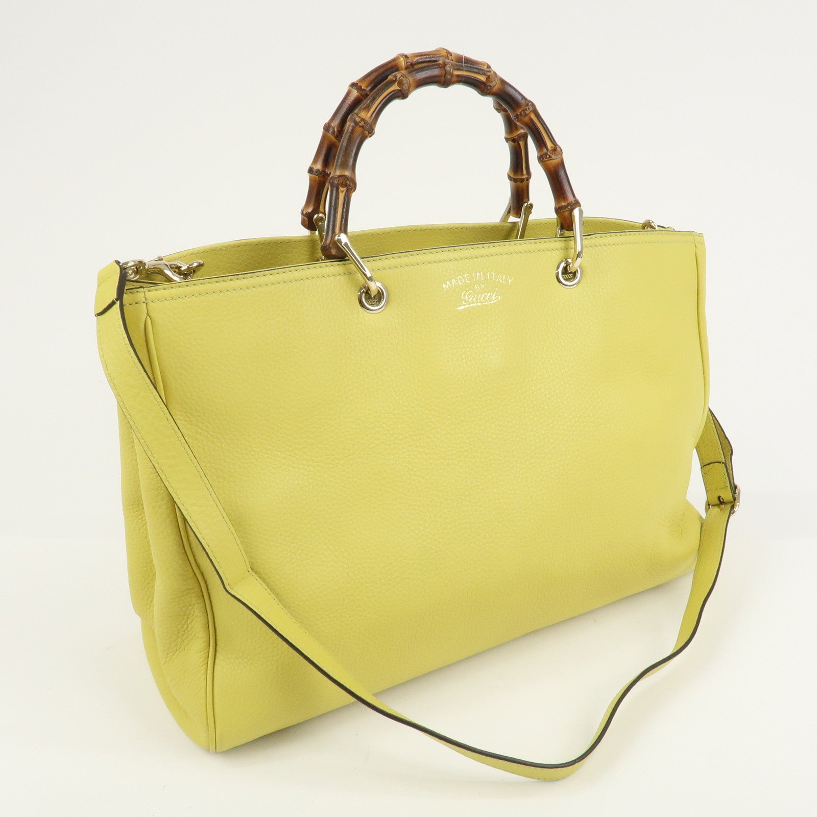 GUCCI Bamboo Shopper Large Tote Bag 2WAY Hand Bag Yellow 323658