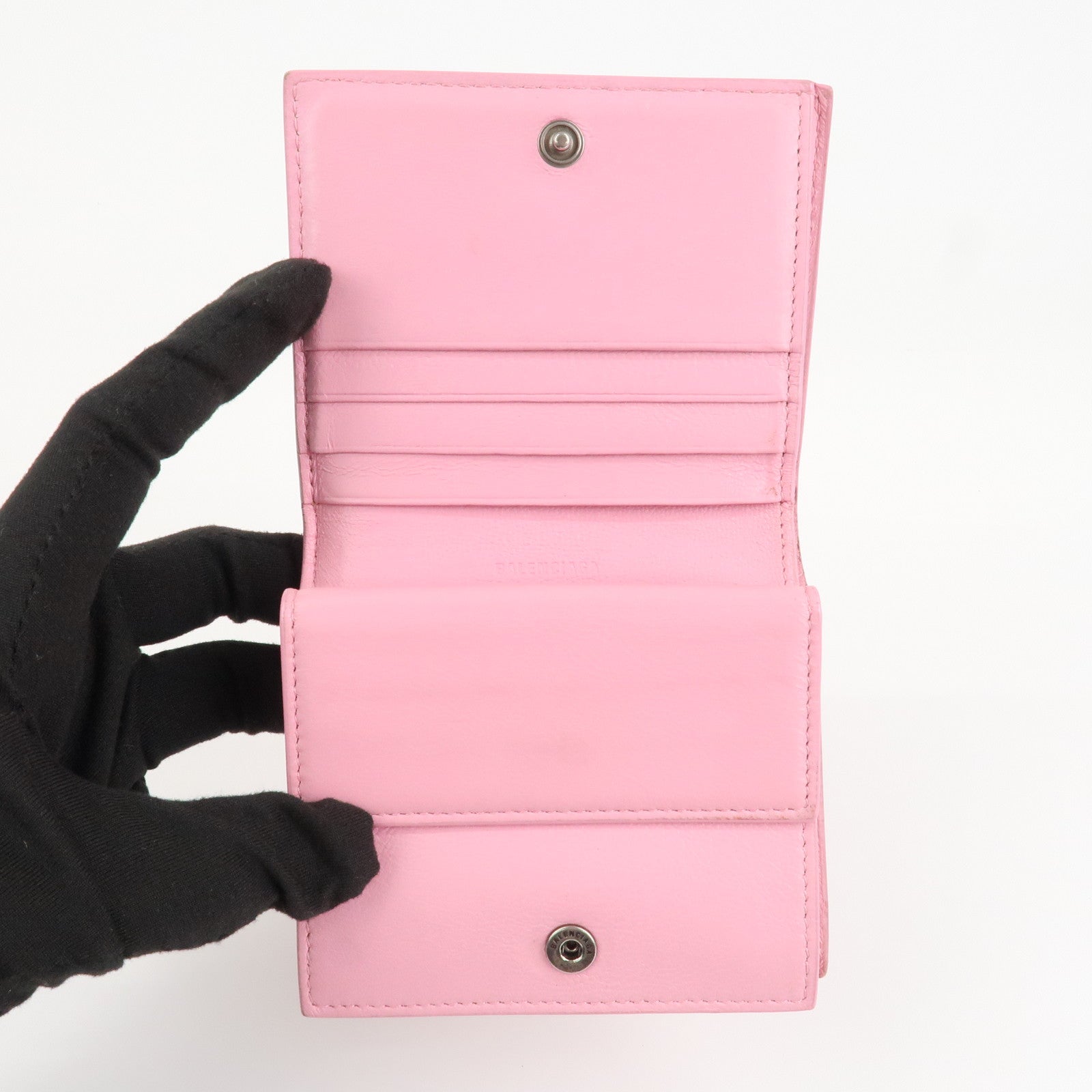 BALENCIAGA Leather Neo Classic Mini Wallet Pink Silver HDW 640111 Used