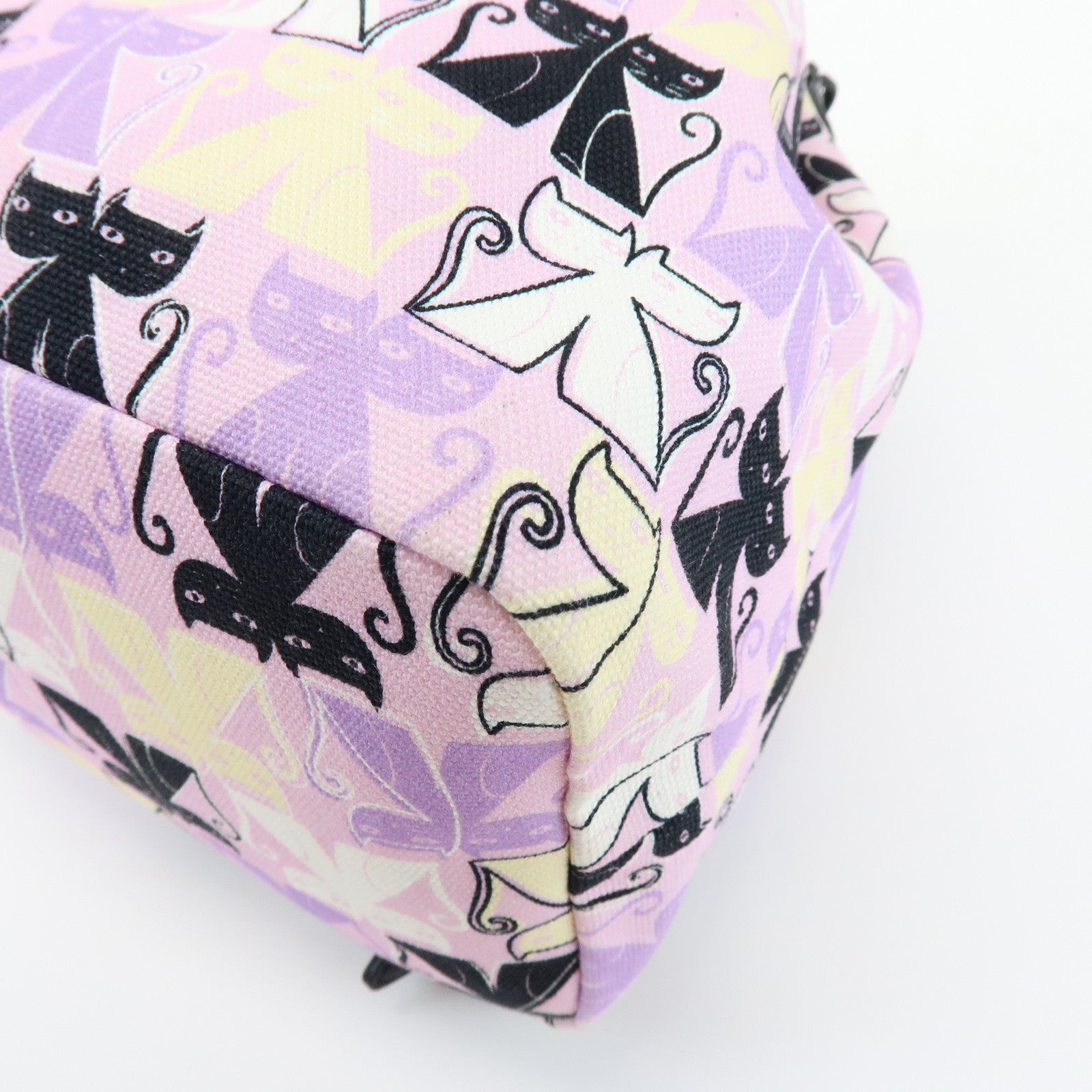 MIU MIU Logo Canvas CANAPA CATS Drawstring Pouch Bag Purple 5RM014