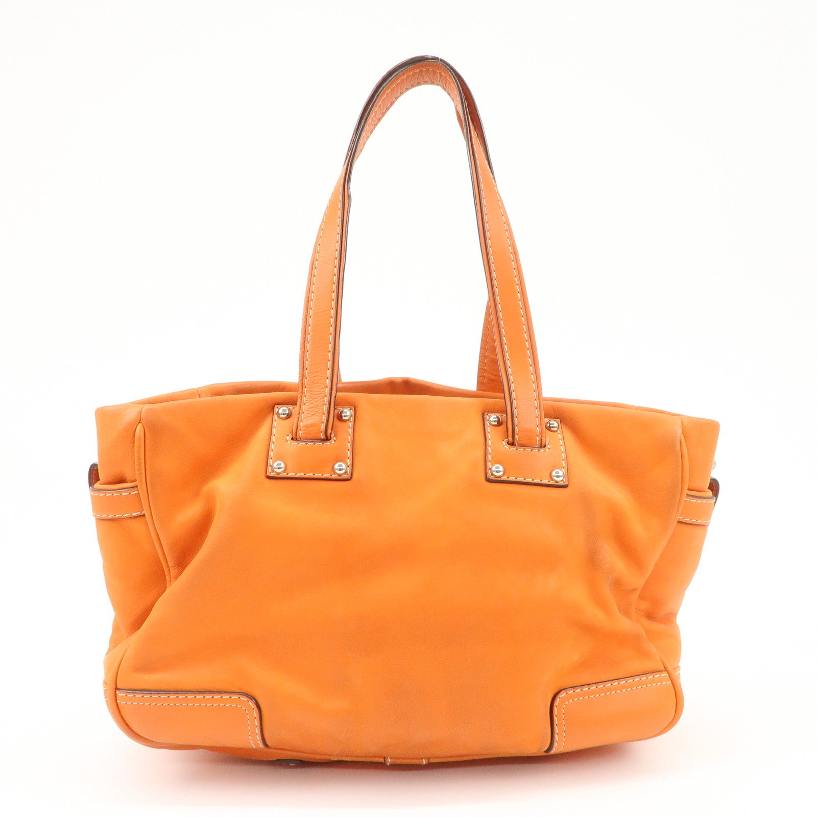 LOEWE Anagram Bolso Leather Tote Bag Shoulder Bag Orange Used