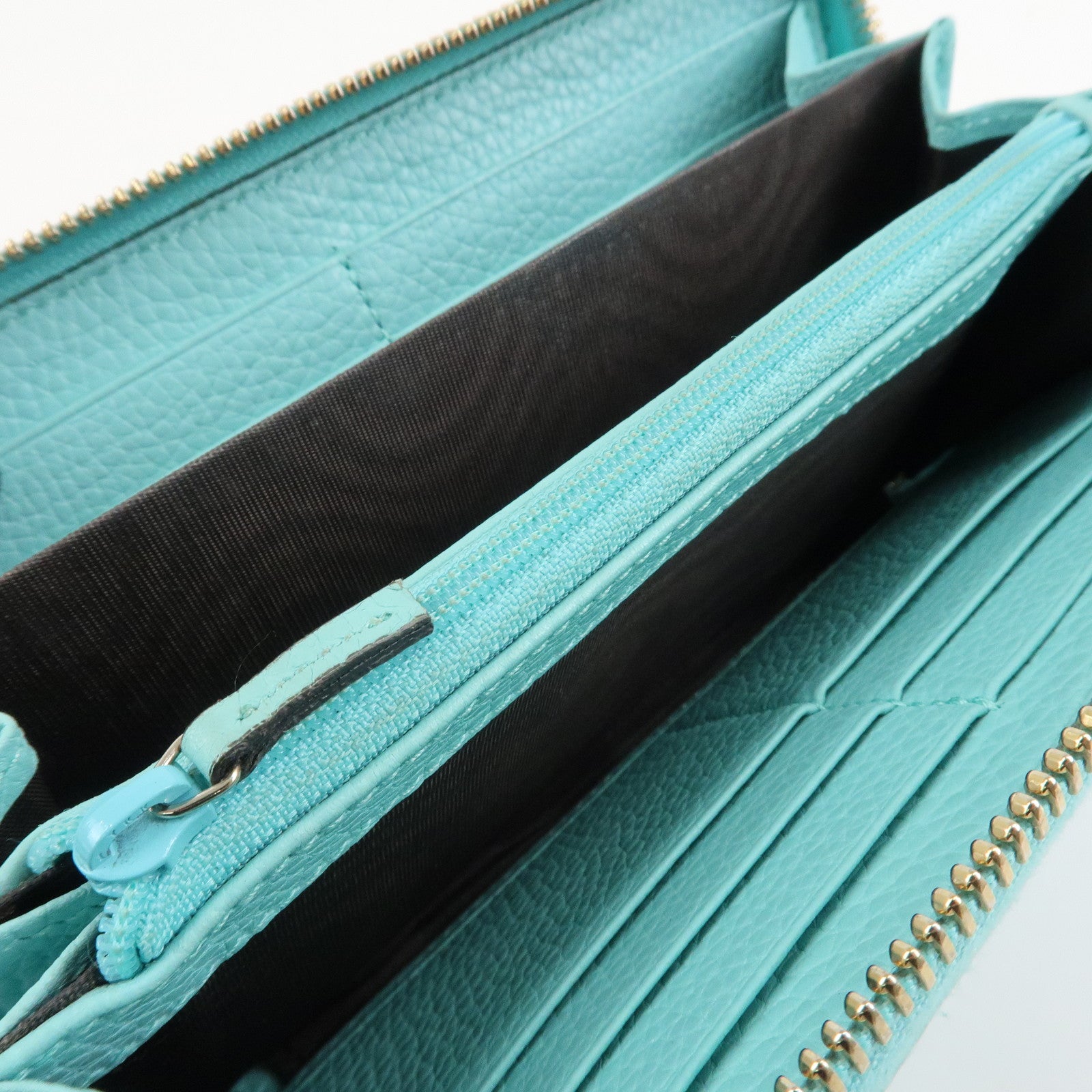 GUCCI Bamboo Leather Round Zippy Wallet Long Wallet Light Blue 307984 Used