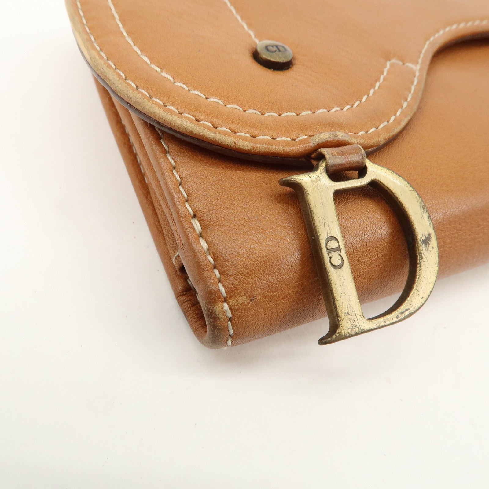 Christian Dior Leather Saddle Long Bi-fold Wallet Brown