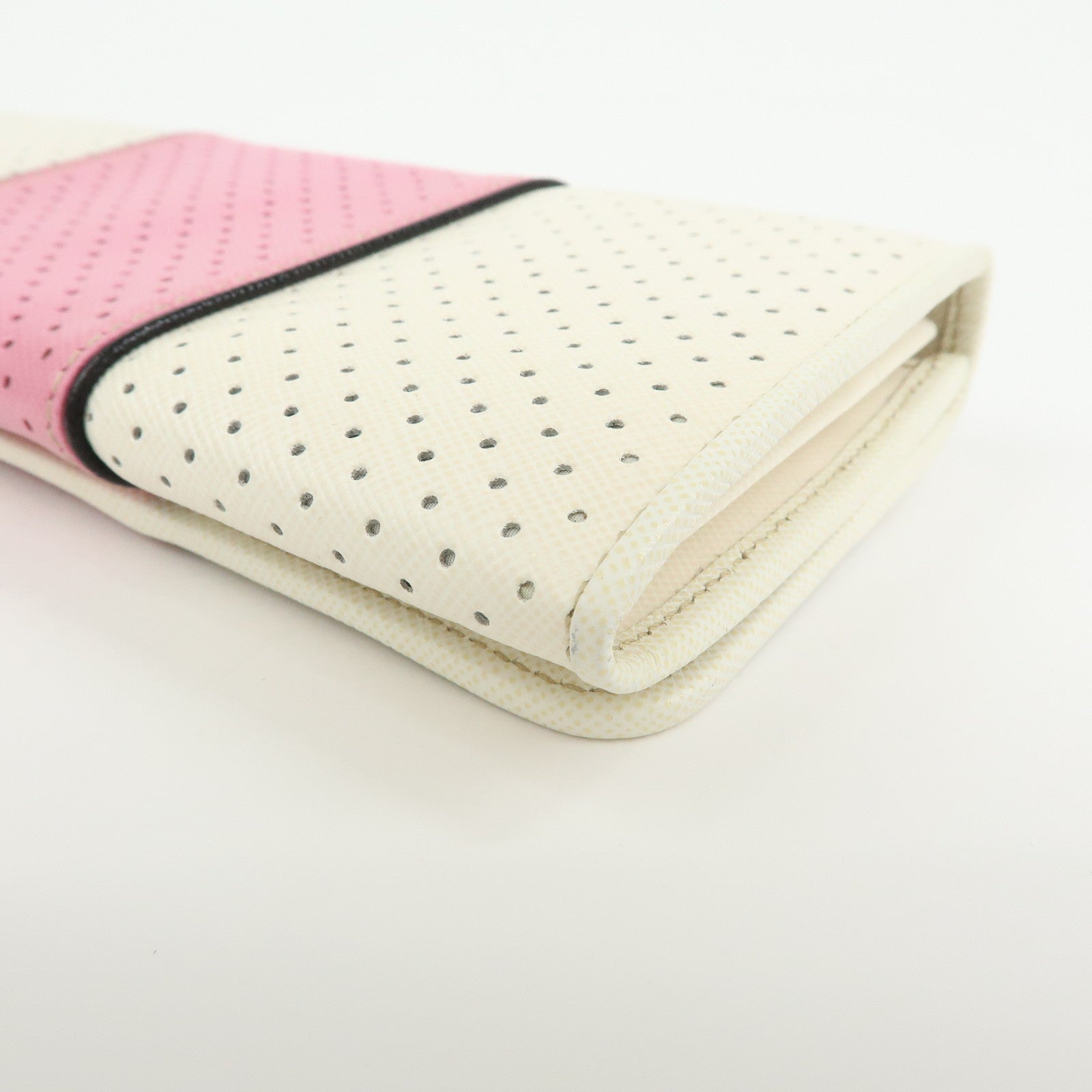 PRADA Triangle Logo Saffiano Leather Long Wallet White Pink 1M1132