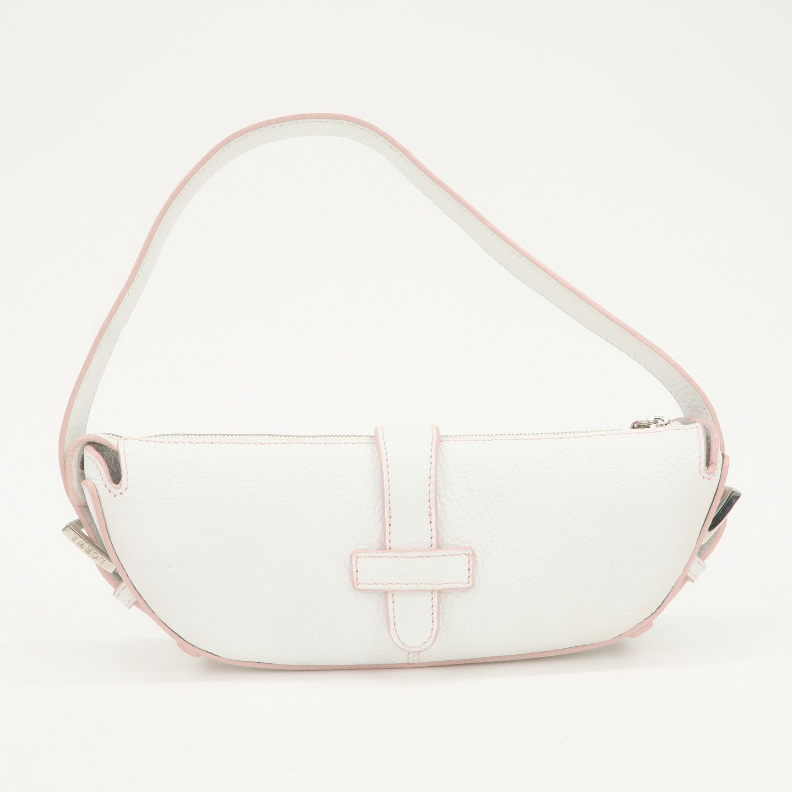 LOEWE Senda Leather Shoulder Bag Hand Bag Half Moon White