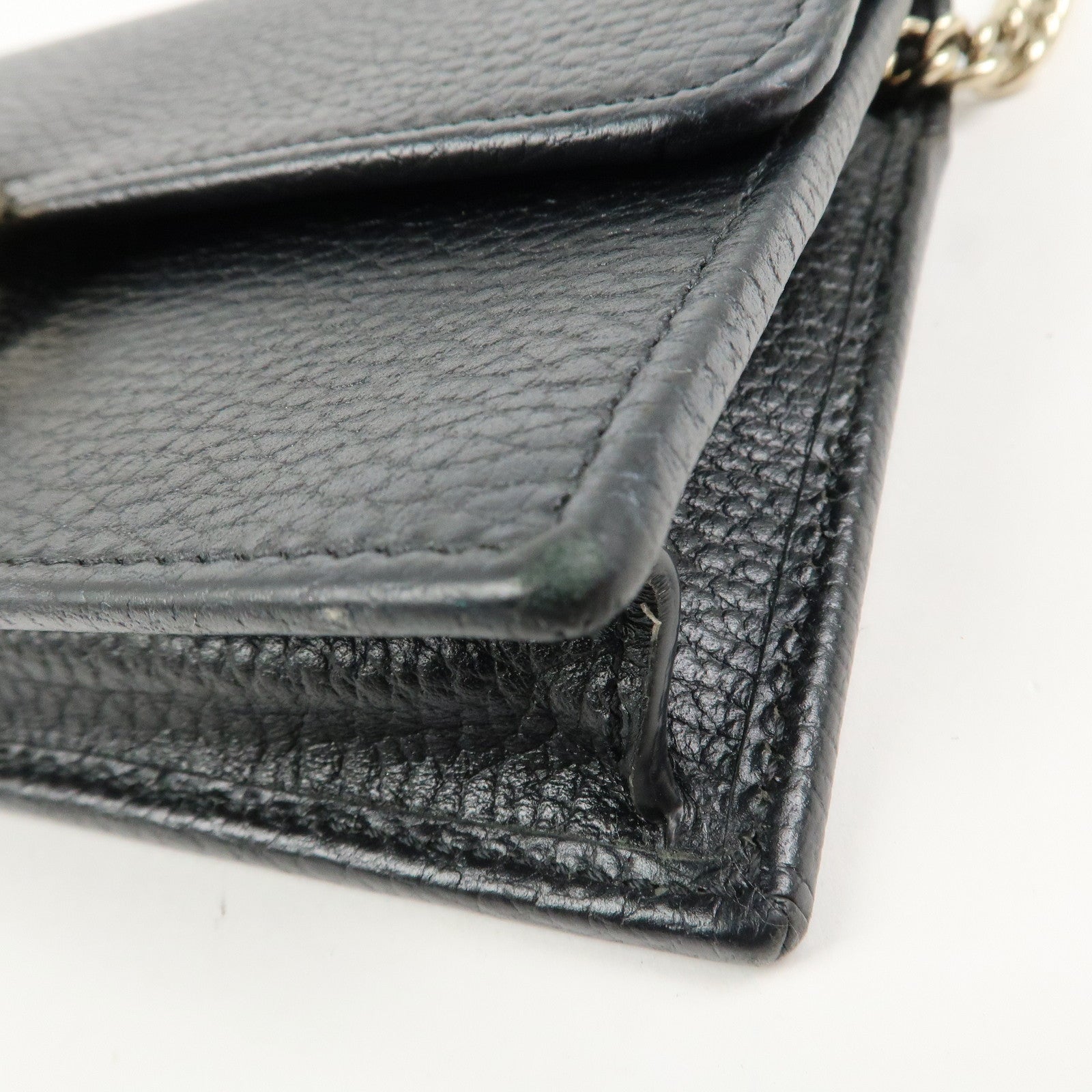 GUCCI Interlocking G Leather Chain Shoulder Bag Black 615523