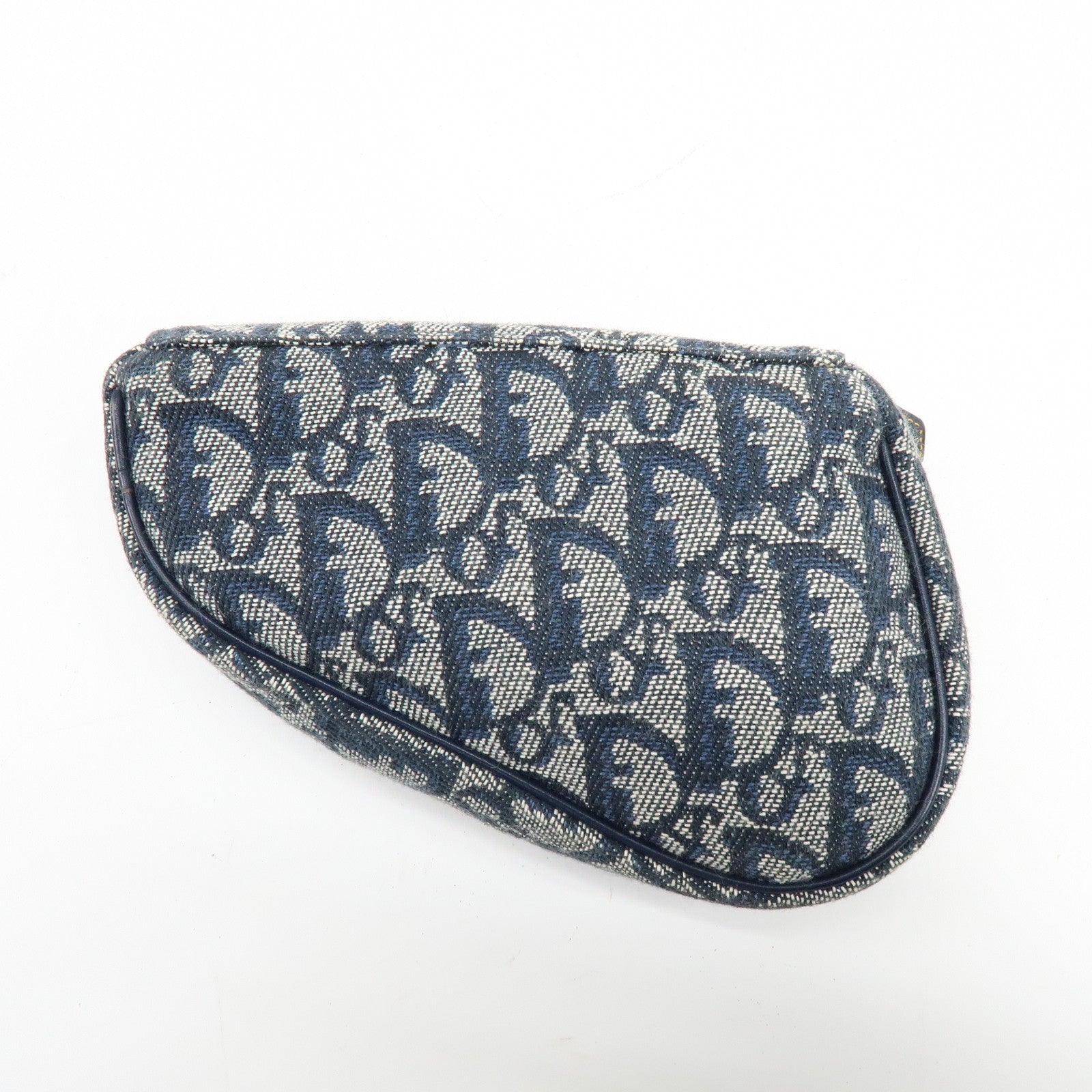 Christian Dior Trotter Jacquard Canvas Leather Cosmetic Pouch Navy