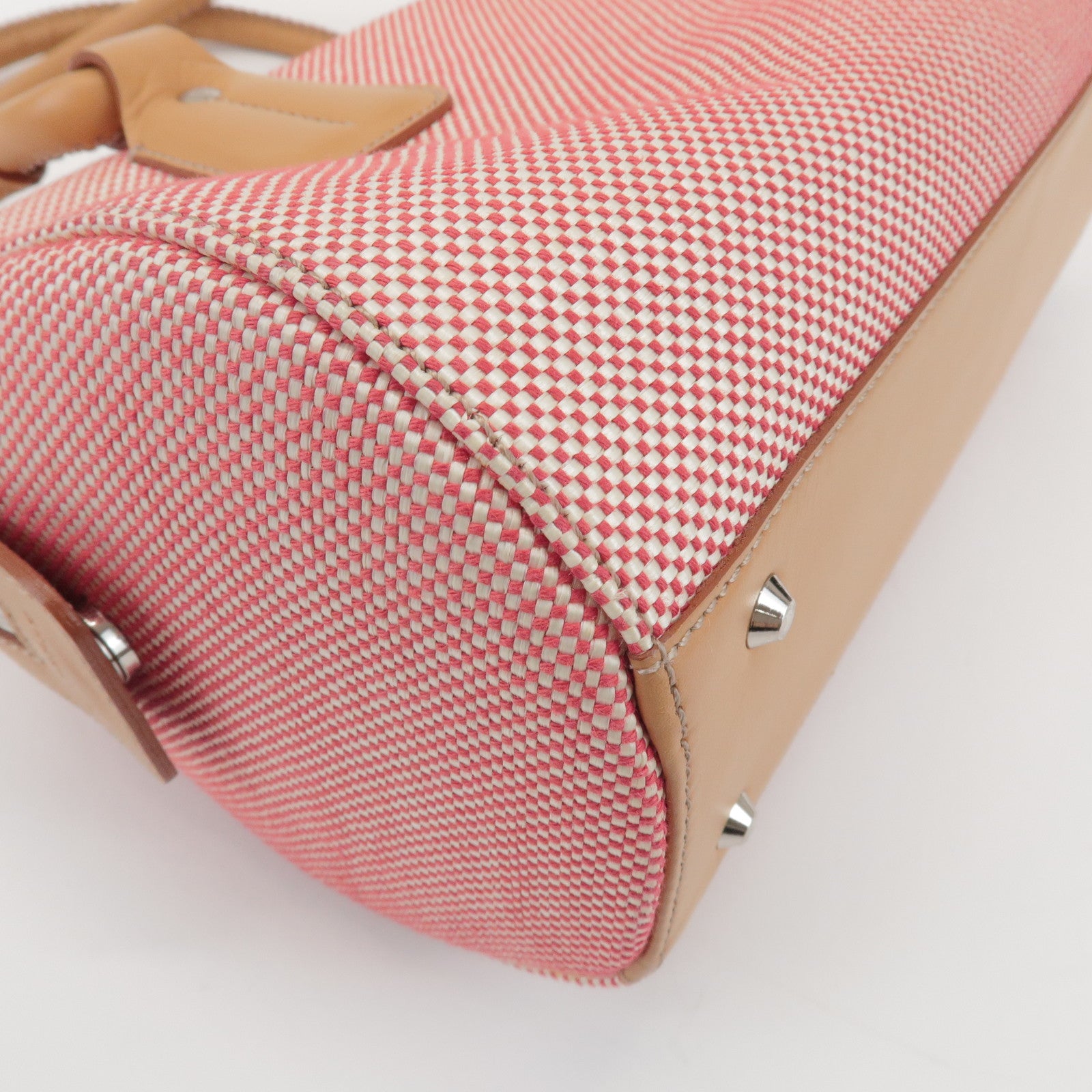 BURBERRY Canvas Leather Shoulder Bag Hand Bag Red Light Brown