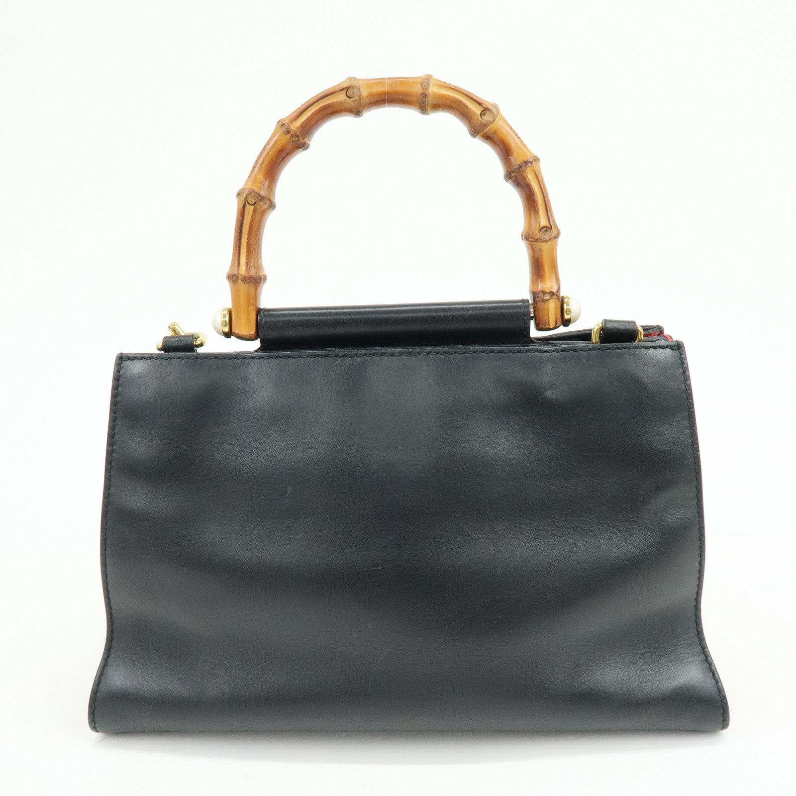 GUCCI Sherry Nymphaea Bamboo Leather 2Way Bag Black 459076