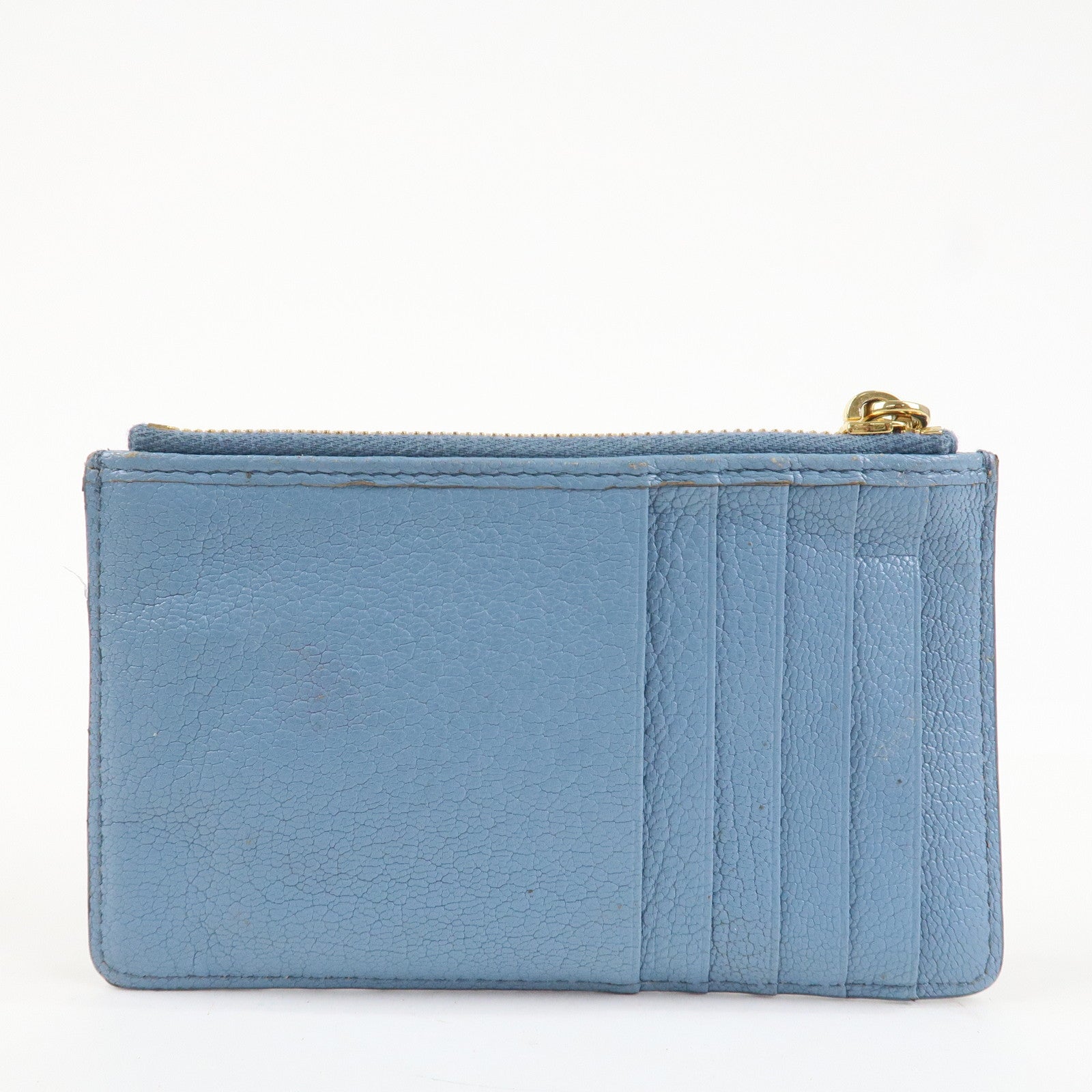 MIU MIU Leather Fragment Case Card Case Light Blue 5MB060 Used