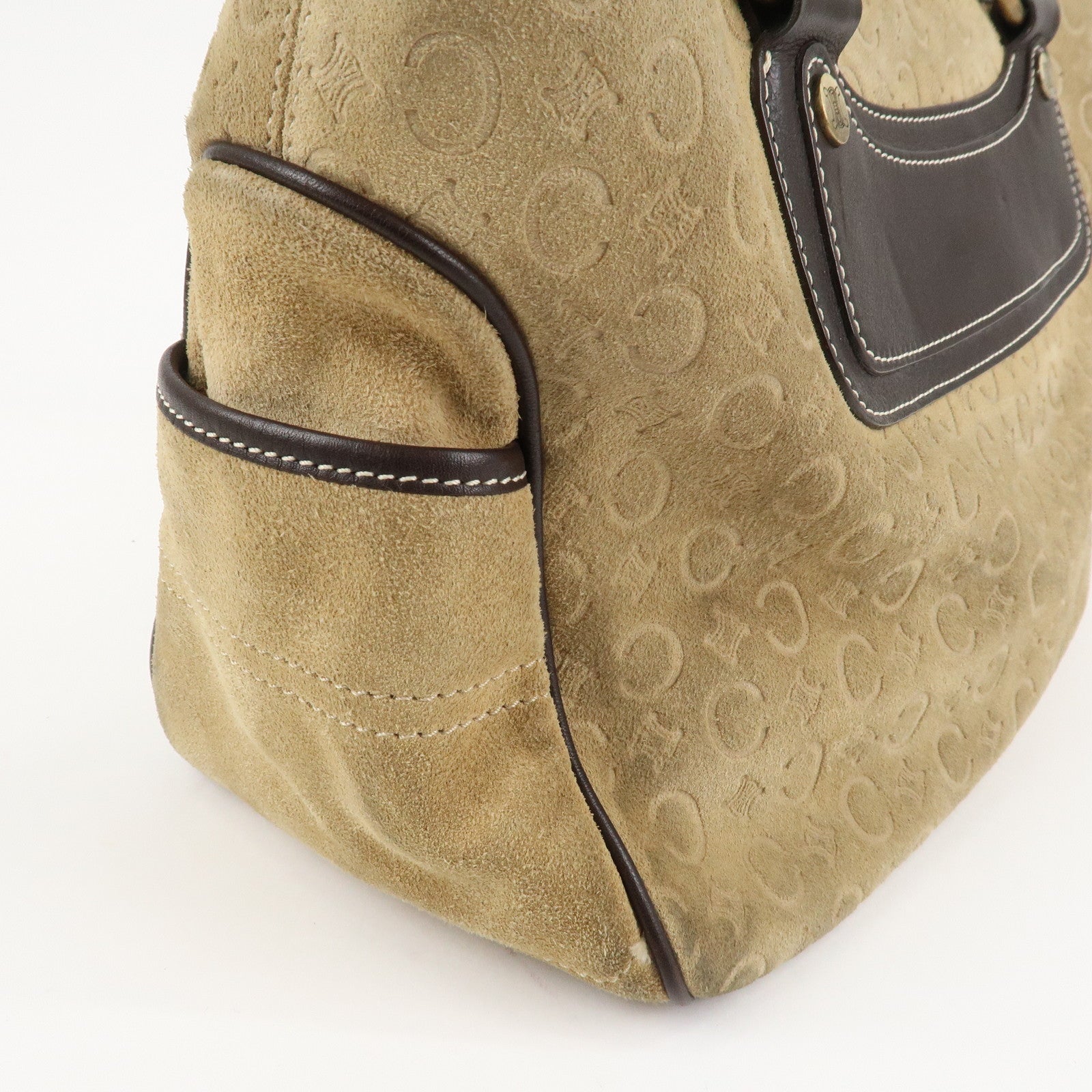 CELINE C Macadam Suede Boogie Bag Hand Bag Tote Bag Beige Dark Brown Used